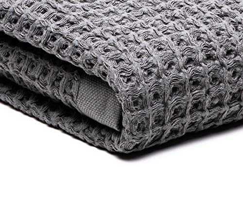 SUTERA - Non-Slip Stone Bath Mat Set with Waffle Bath Towel & Hand Towel, Soft & Absorbent, Gray - Perfect for Bathroom, Spa, and Luxury Home Decor