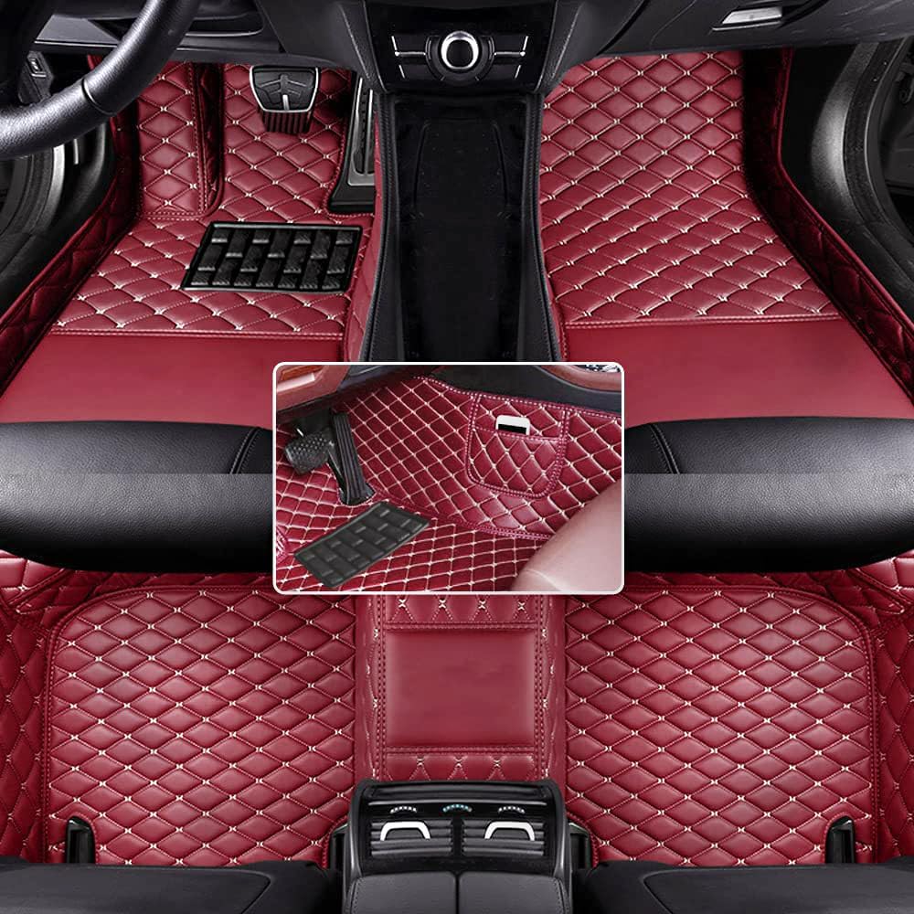 Premium Custom Car Floor Mats - Full Coverage Leather Liners, Waterproof & All-Weather Protection for Cars, SUVs, Trucks (95% Vehicle Fit) - Luxury Red Wine Color - Perfect for Daily Commutes, Road Trips & Off-Road Adventures