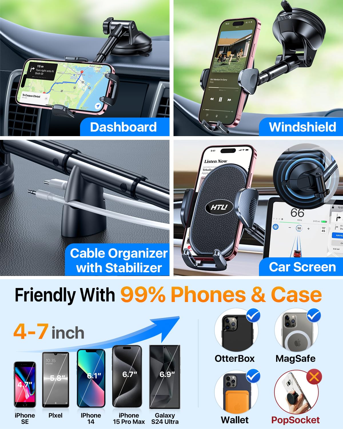 Military-Grade Car Phone Holder with 1-Second Telescopic Arm - 360° Rotatable Phone Mount for iPhone 16/15/14/13/12 & Samsung S25 - Universal Phone Accessories for Men & Women - Perfect for Trucks, SUVs & Daily Commuting (Black)