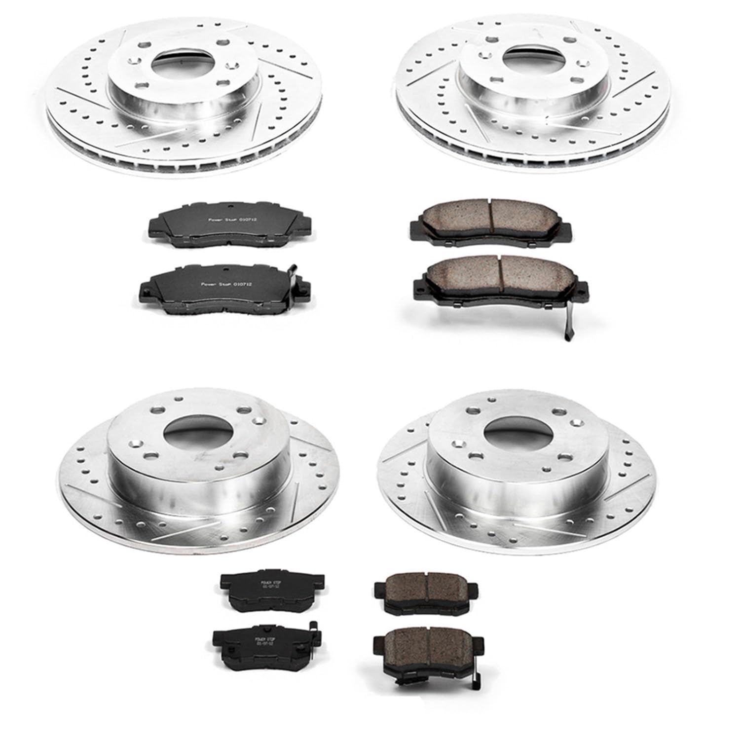 Power Stop K1238 Z23 Carbon Fiber Brake Pads & Drilled Slotted Rotors Kit - Front & Rear - Fits Acura CL 1998-1999 | High-Performance Braking for Daily Commuting & Sport Driving