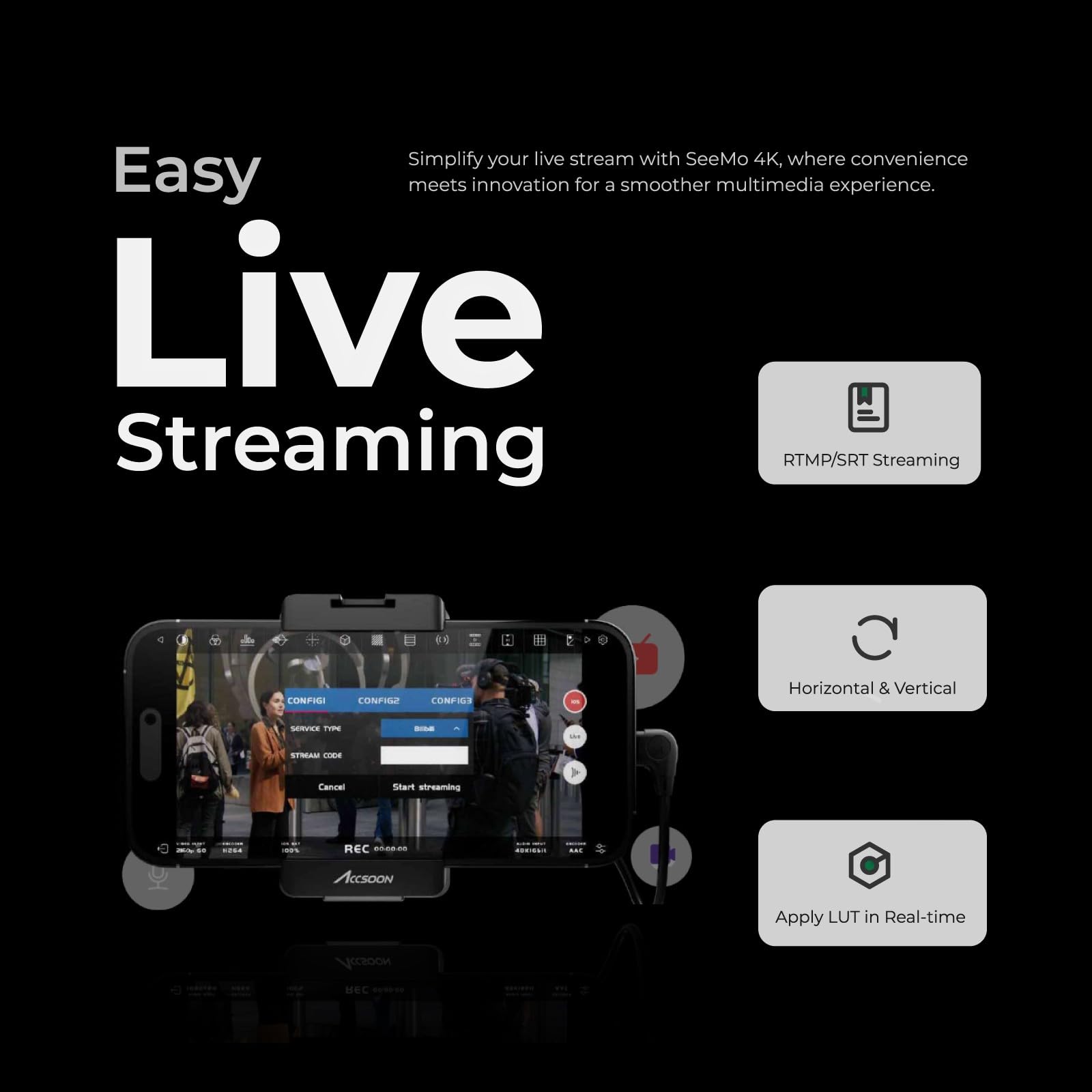 Accsoon SeeMo 4K HDMI Wireless Video Transmitter Adapter for iPhone iPad - Live Streaming, Video Monitoring & Recording Device - Perfect for YouTube, TikTok, Gaming & Professional Videography (Black)
