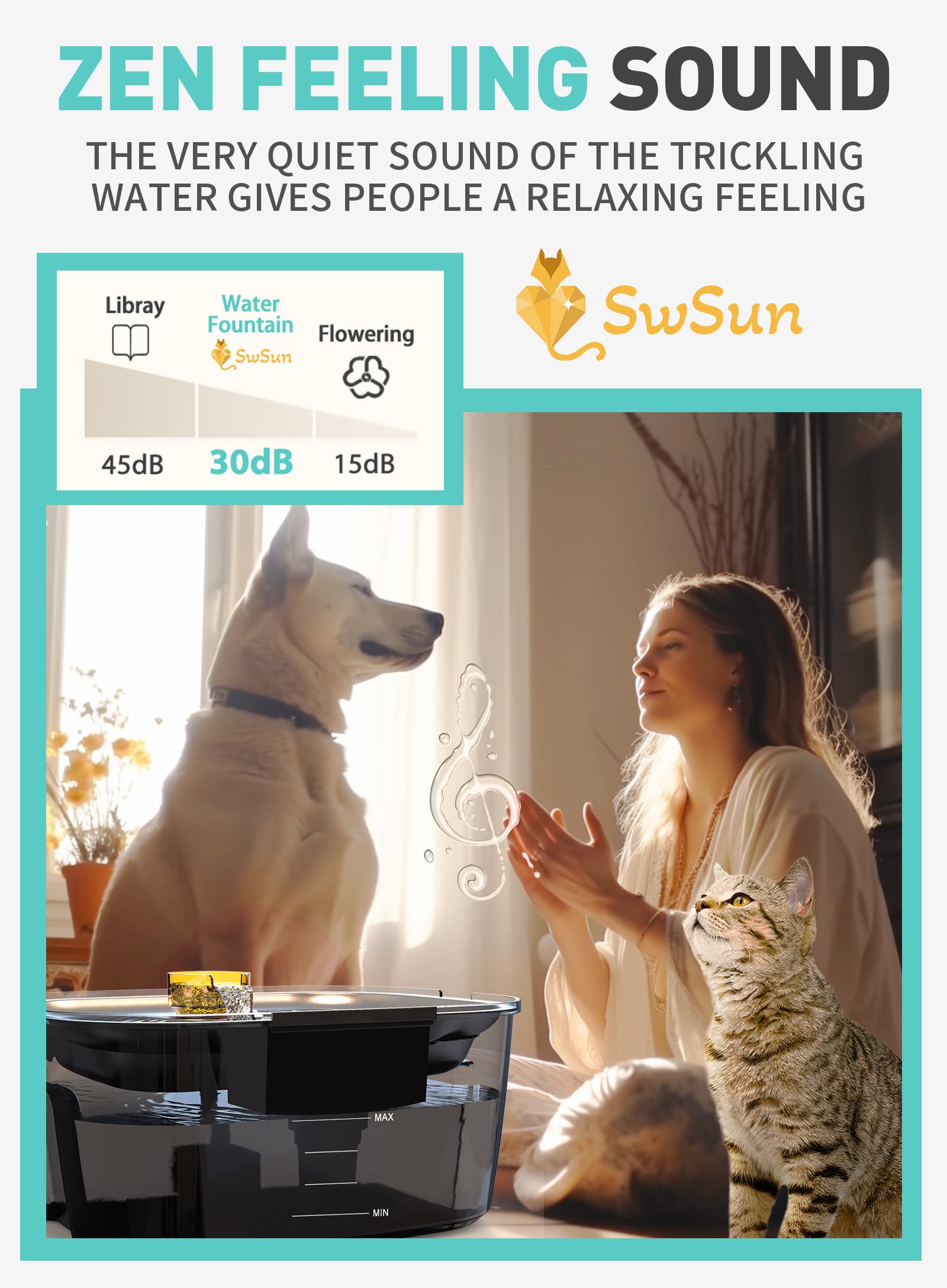 **SwSun 10L/2.6 Gallon Automatic Pet Water Fountain for Large Dogs & Cats - Stainless Steel Bowl, Quiet Pump, BPA-Free - Perfect for Home, Office, or Travel Use**