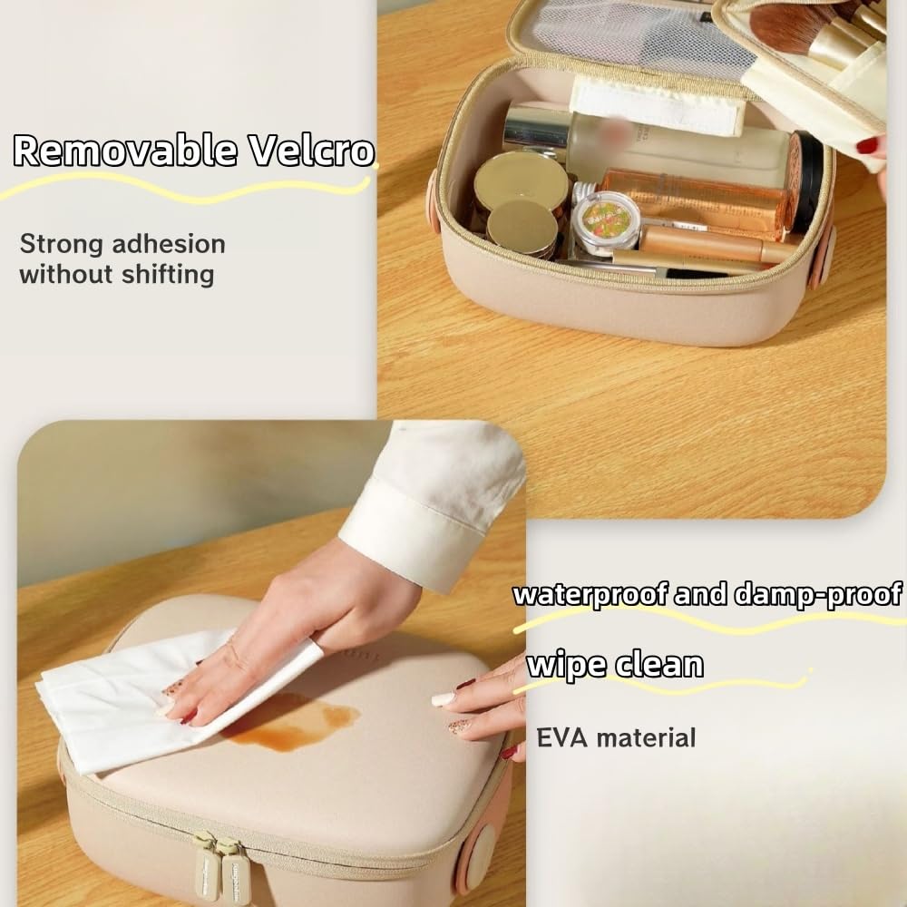 Waterproof EVA Travel Makeup Bag - Large Capacity Cosmetic Organizer with Separate Compartments for Women & Girls - Perfect for Makeup, Skincare, Chargers & Eyeliners (Yellow, Size L) - Ideal for Travel, Gym, Daily Use & On-the-Go Organization