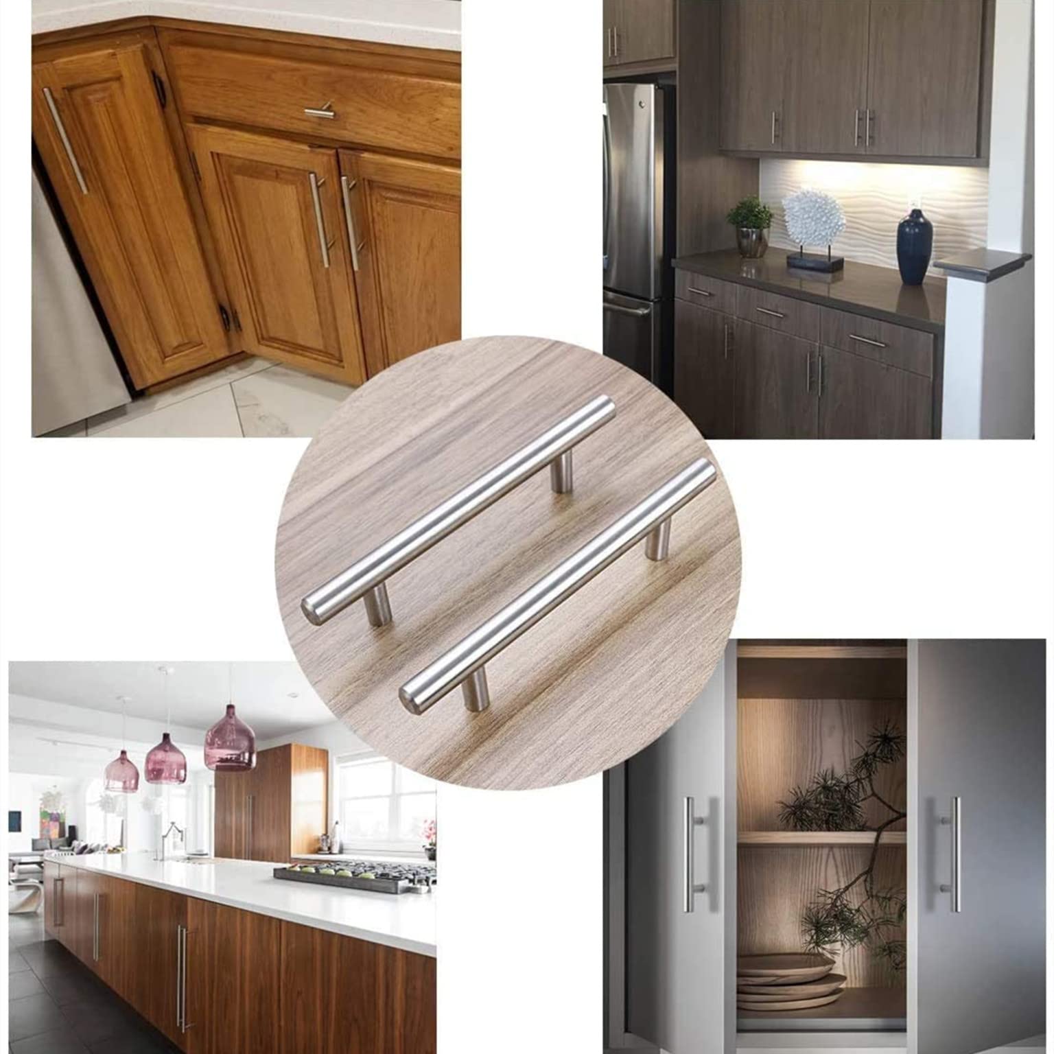 30 Pack 6 Inch Brushed Nickel Stainless Steel Cabinet Handles - T Bar Pulls, Euro Style Modern Round Drawer Handles for Kitchen & Bathroom (3.77 Inch Hole Center) - Perfect for Cabinets, Dressers, Vanities & Furniture Upgrades