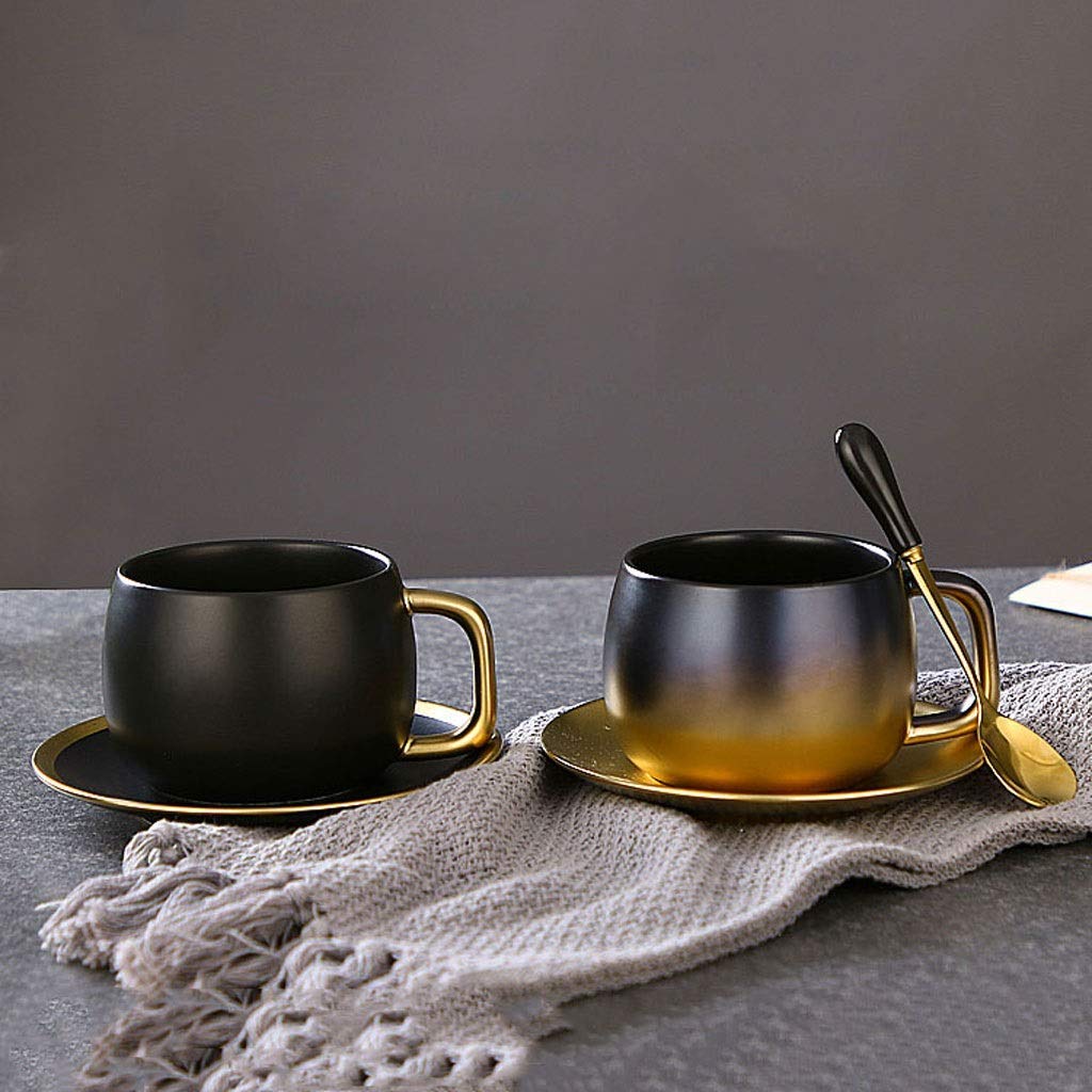 Creative Gradient Ceramic Coffee Mug with Gold Accents - Rough Surface Cup & Saucer Set for English Afternoon Tea, Latte, and Espresso - Perfect for Home, Office, and Cafe Use (Color: A)