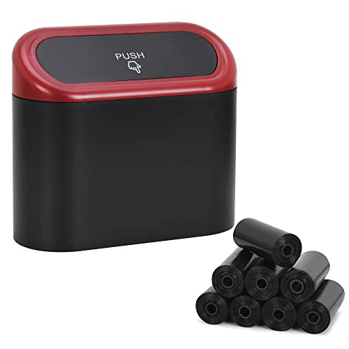 Portable Hanging Mini Car Trash Can with Lid & 120 Trash Bags - Waterproof Odorless Small Garbage Bin for Car, Office, Home & Travel - Ideal for Road Trips, Commuting and Workspace Organization