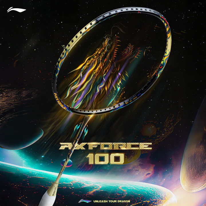 Li Ning AxForce 100 Qilin Badminton Racket - Gold/Blue/Black - Professional Carbon Fiber Shuttlecock Racket for Advanced Players - Perfect for Tournaments & Training Sessions