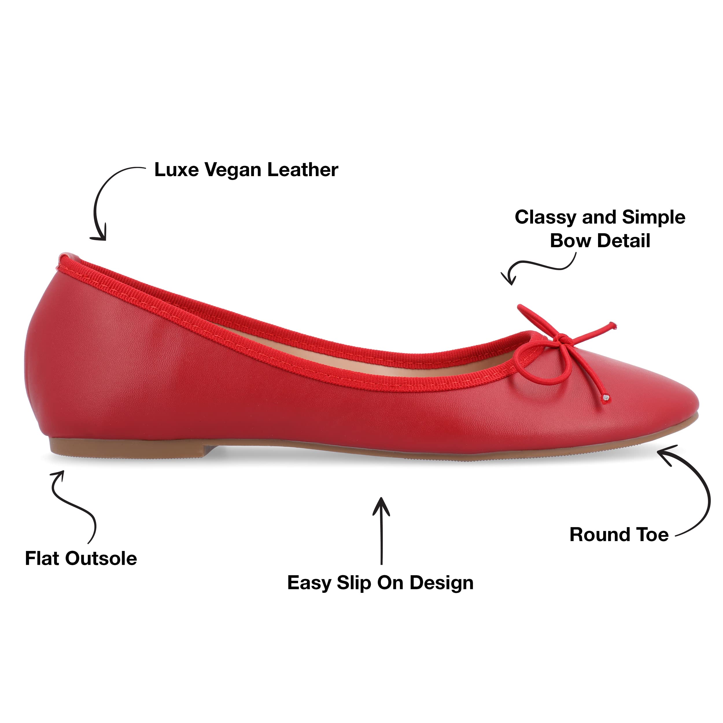 Journee Collection Women's Vika Slip On Round Toe Ballet Flats - Comfortable Dress Shoes for Women - Red Size 11 - Perfect for Work, Office & Casual Outfits