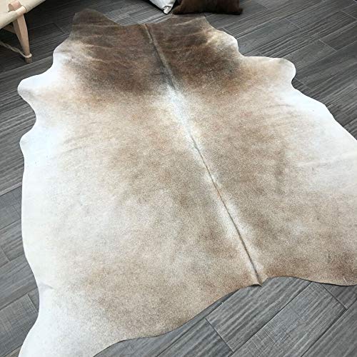 Premium 5x5 ft Gray Beige Cowhide Rug - Natural Cow Hair on Leather - Large Cow Skin Rug for Living Room, Bedroom & Office Decor