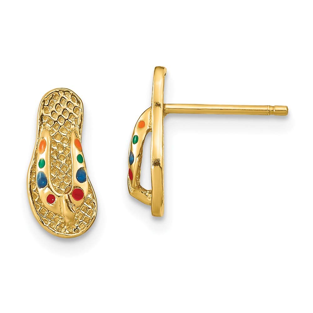 14K Yellow Gold Blue Enamel Flip Flop Post Earrings - Dainty Summer Beach Jewelry for Women - Perfect for Vacation, Pool Party & Casual Wear