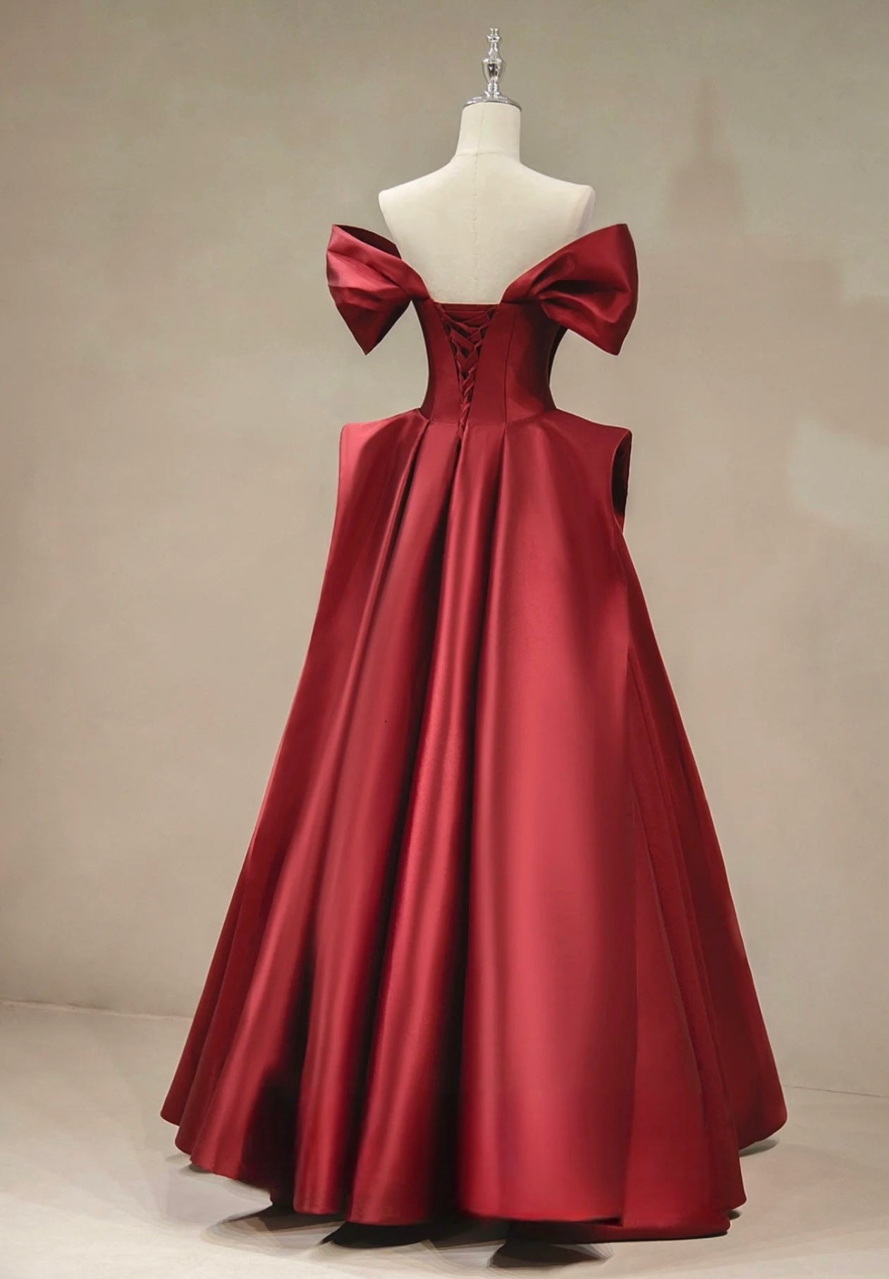 Elegant A-Line Off Shoulder Satin Burgundy Long Prom Dress - Formal Evening Gown for Homecoming, Wedding, Ball & Special Occasions
