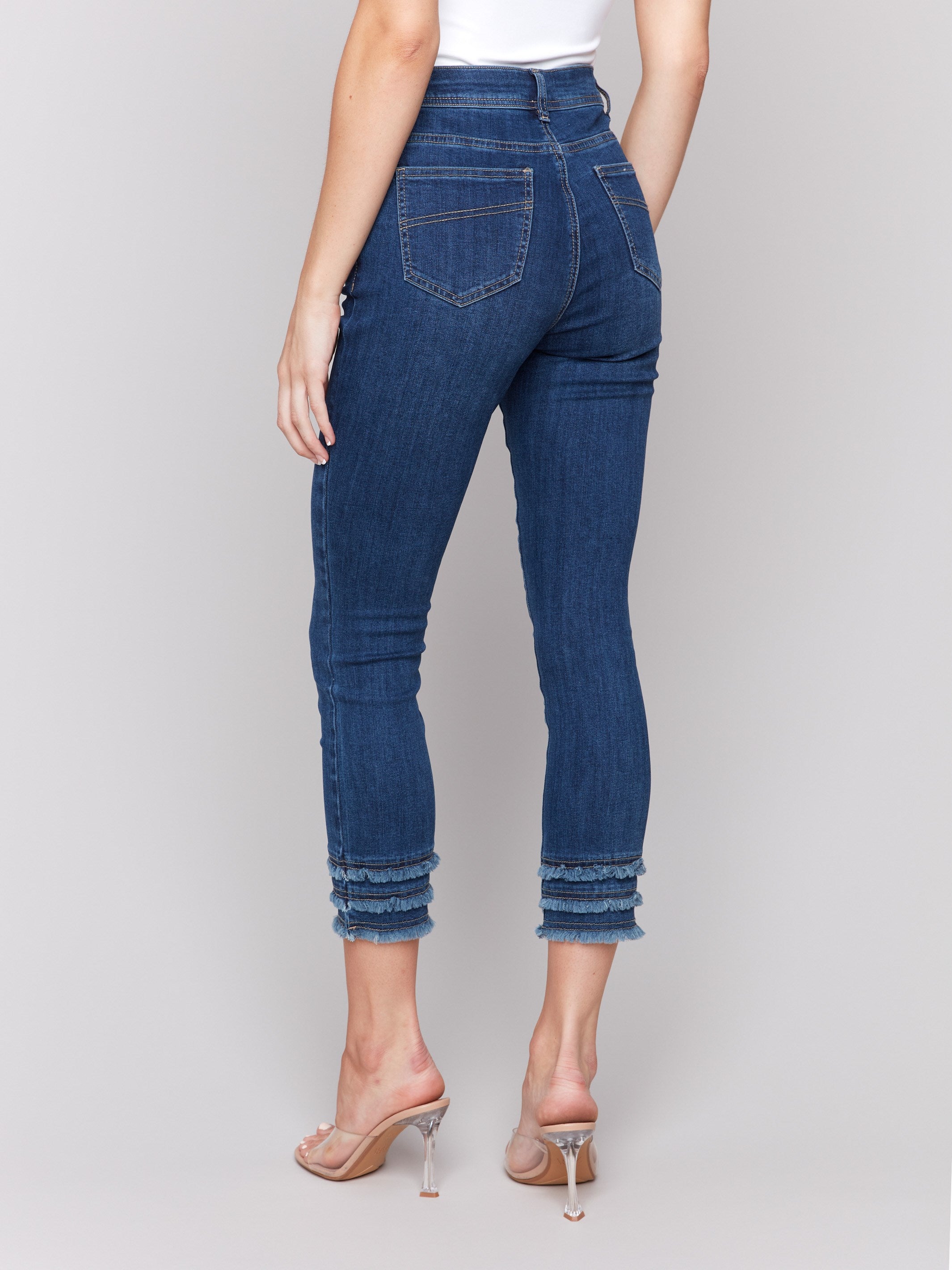 Frayed Hem Cropped Denim Pants for Women - Distressed High Waist Skinny Jeans in Vintage Indigo | Perfect for Casual Outfits, Streetwear & Summer Fashion