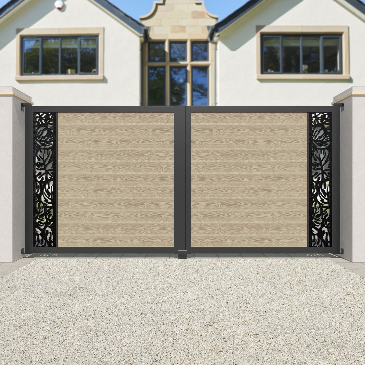 Classic Botanic Straight Top Driveway Gate in Light Oak - End Screen - Perfect for Garden, Patio, and Driveway Entrance