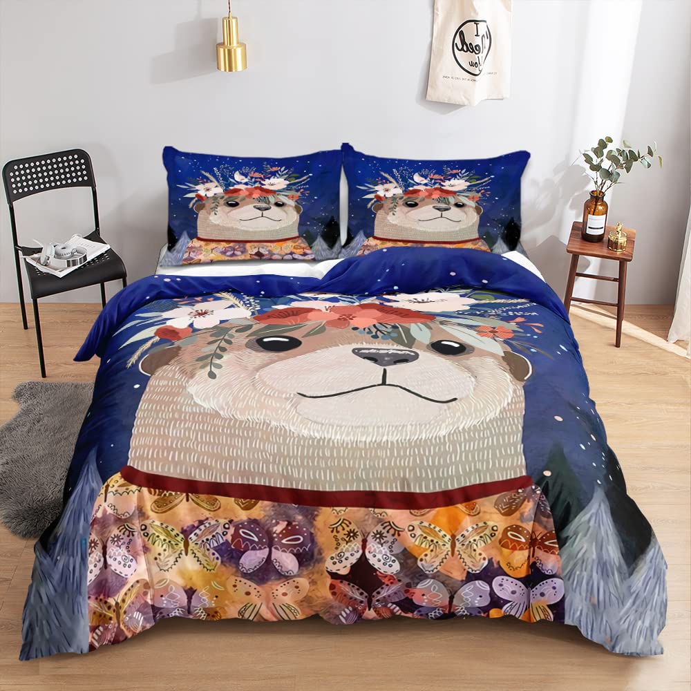Cute Dog Duvet Cover Set Queen Size - Cartoon Dog Bedding with 2 Pillow Shams | Soft Pet-Themed Comforter Cover for Dog Lovers | Perfect for Cozy Bedroom Decor & Gift Ideas
