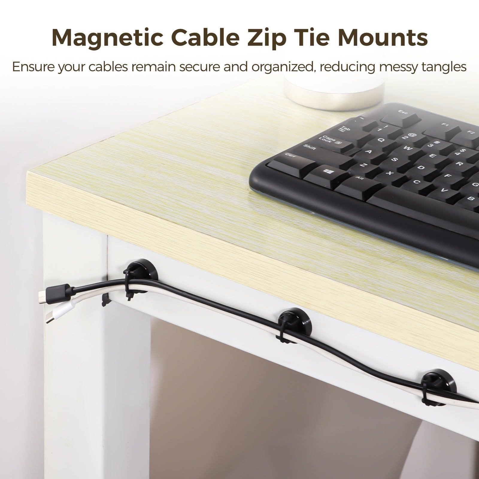 50 Pcs Magnetic Cable Zip Tie Mounts with 200 Pcs Cable Ties - Strong Multipurpose Magnetic Wire Organizer for Home Office, Car, Desk, and Workshop Cable Management