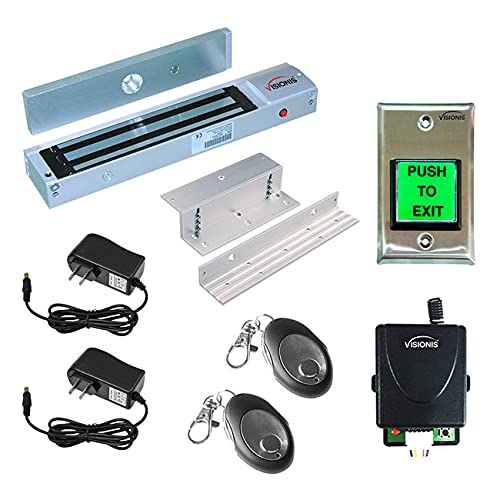 Visionis FPC-8514 Heavy Duty 600lbs Electromagnetic Lock Access Control System - Inswing Door Security with LED Exit Button, Time Delay & Wireless Remote Receiver | Commercial Buildings, Offices, Schools Security Solution