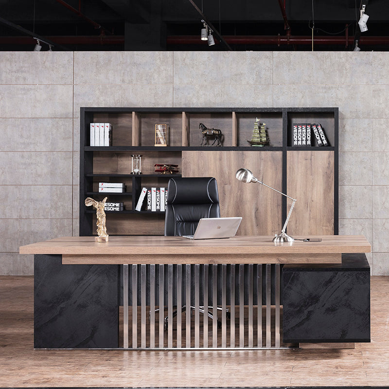 DAXTON 200cm Executive Desk with Left Return in Warm Oak & Black - Perfect for Home Office & Professional Workspaces
