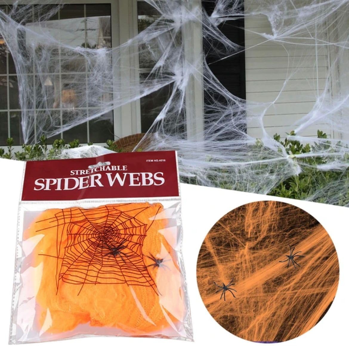 Stretchy Halloween Spider Web Decoration - Haunted House Scene Props & Cobweb Home Decor (Orange) | Perfect for Halloween Party, Haunted House, and Spooky Home Decor