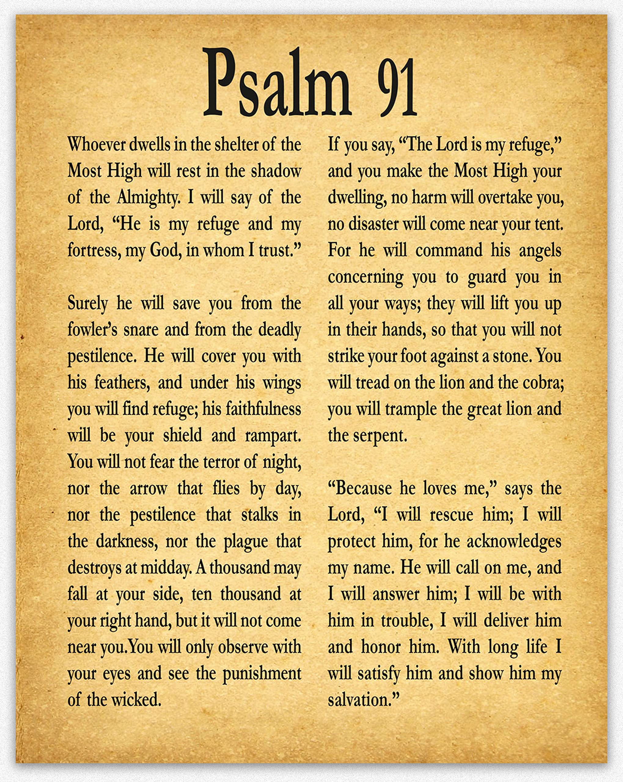Psalm 91 Wall Art - Vintage 11x14 Bible Verse Print, Scripture Home & Office Decor, Christian Religious Gift for Men & Women - Perfect for Prayer Rooms, Church Gifts & Faith-Based Interior Design
