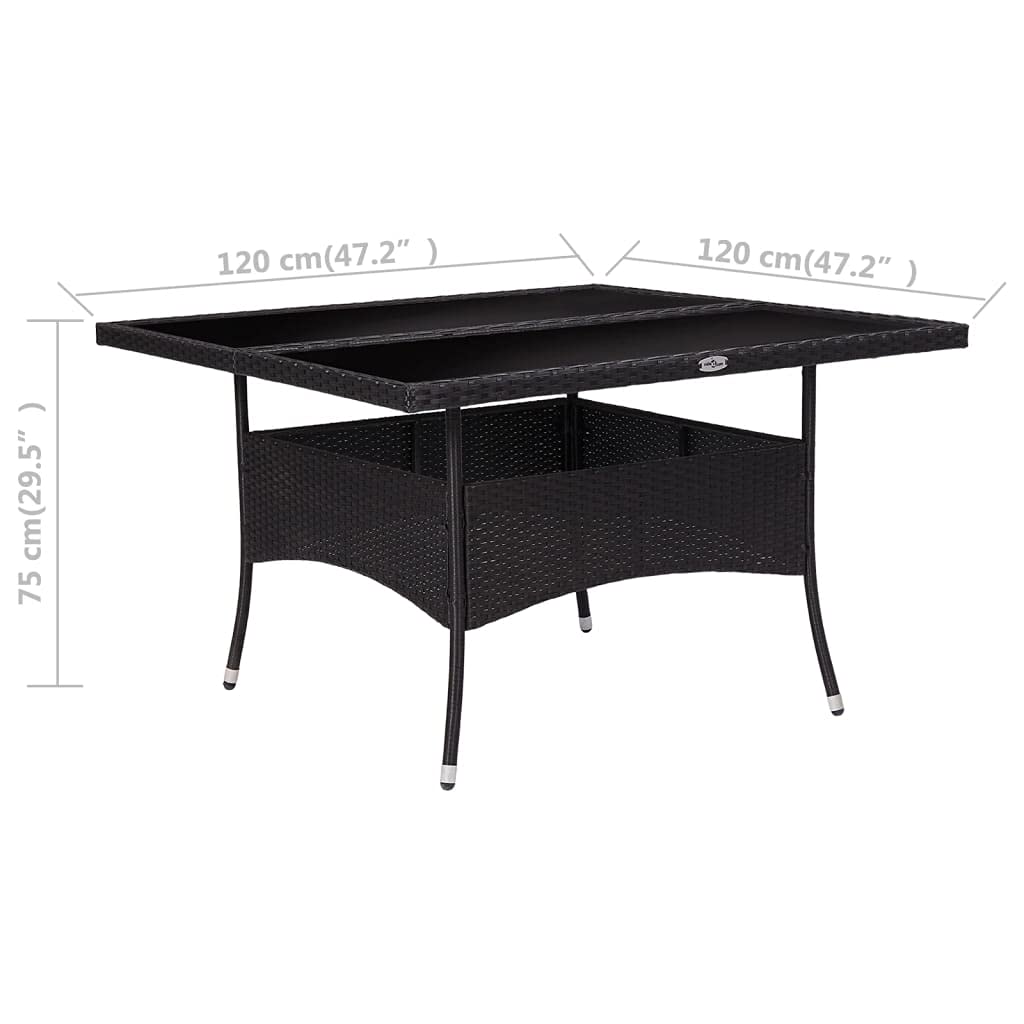 Premium Black Poly Rattan & Glass Outdoor Dining Table - Durable Patio, Garden, Balcony Furniture Set for Al Fresco Dining & Entertaining