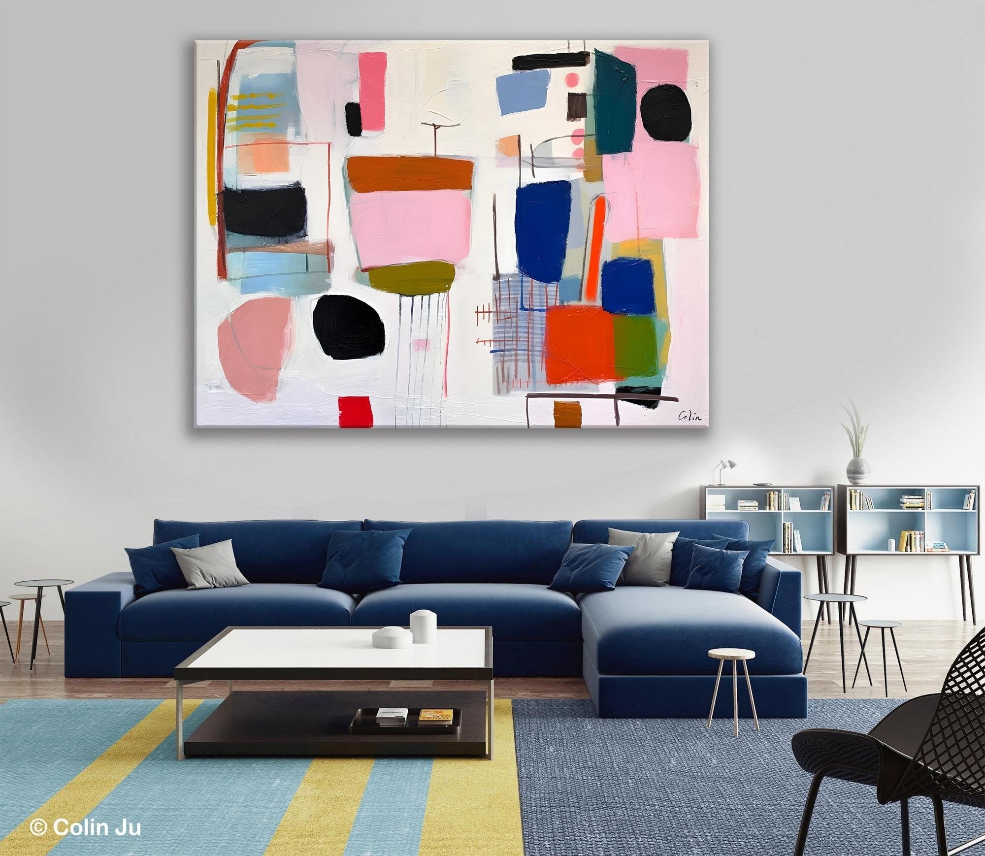 Original Modern Abstract Acrylic Painting on Canvas - Large Oversized Wall Art for Bedroom Decor | Contemporary Home & Office Wall Decor