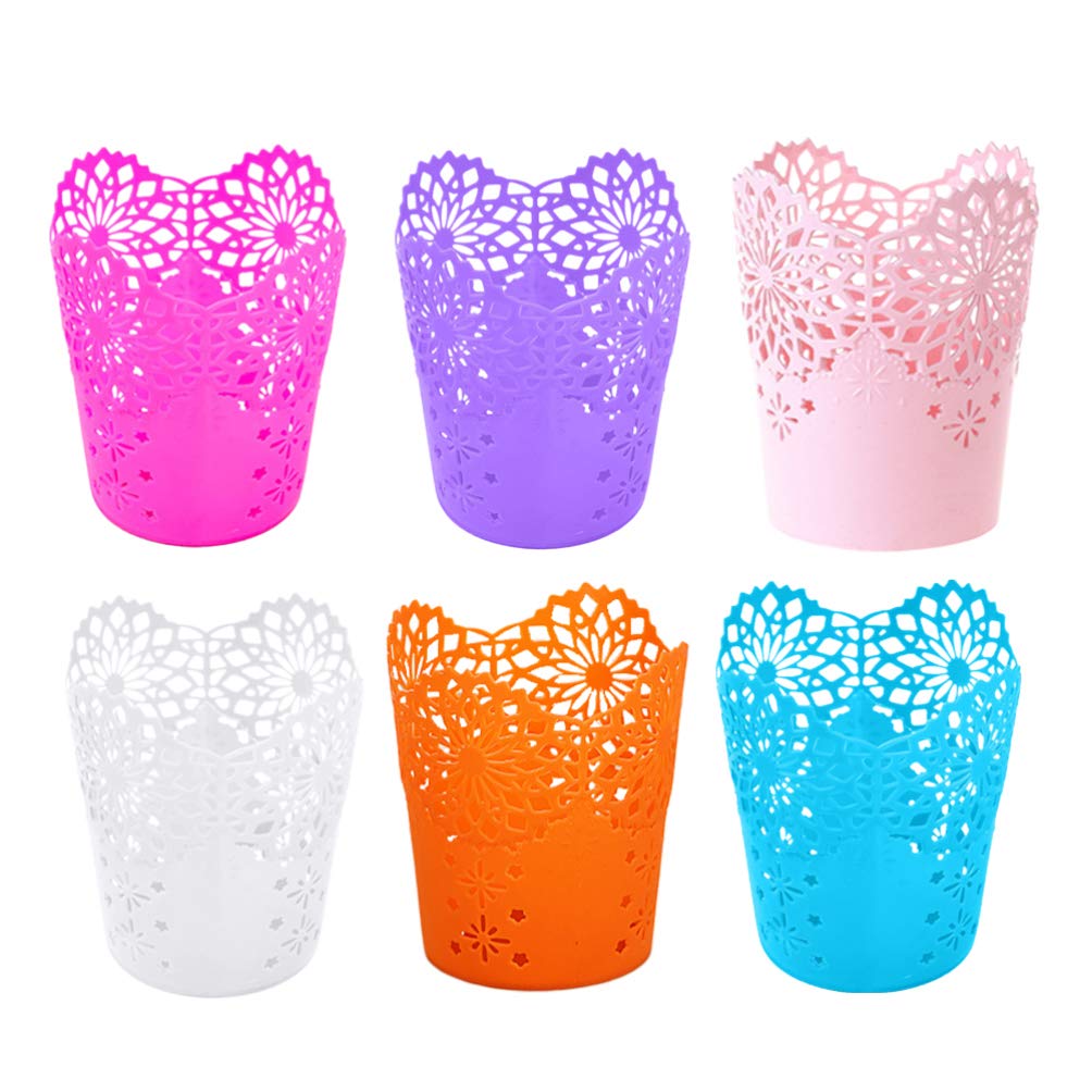 TOPBATHY Kids Desk Organizer Set - 6 PCS Lace Hollow-Out Pencil Holders & Pen Cups for School, Office & Children's Study Area | Stylish Stationery Storage Solution for Desks, Classrooms & Home