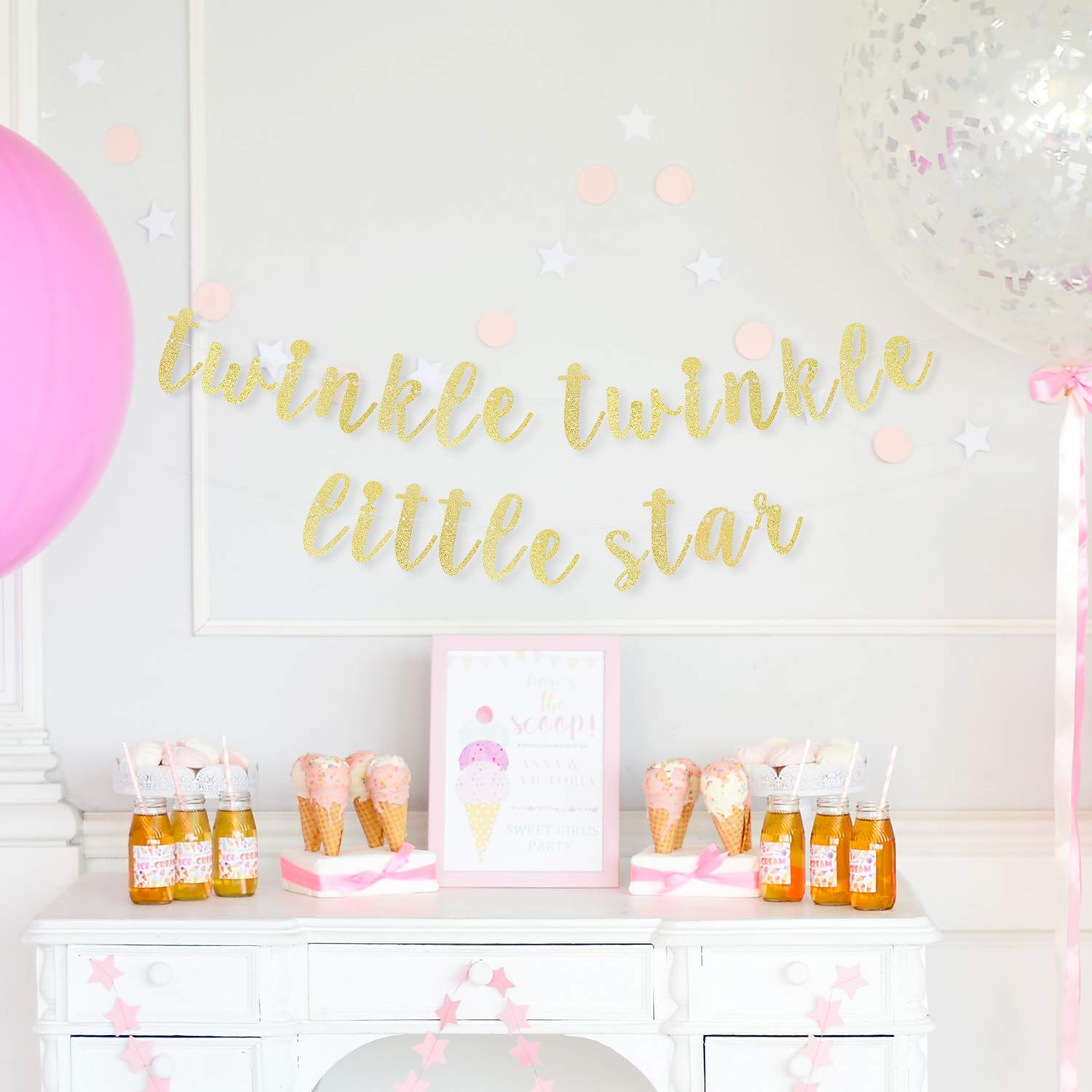 LINGTEER Twinkle Twinkle Little Star Gold Glitter Bunting Banner - Baby Shower Decorations, First Birthday Party Supplies, Nursery Wall Decor, Gender Reveal & Newborn Celebration Backdrop