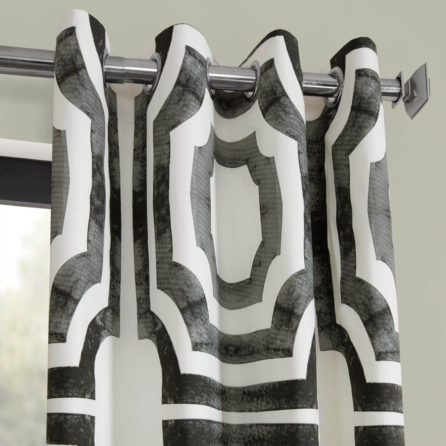 Mecca Steel Geometric Grommet Printed Blackout Curtains - Modern Window Treatment for Bedroom & Living Room