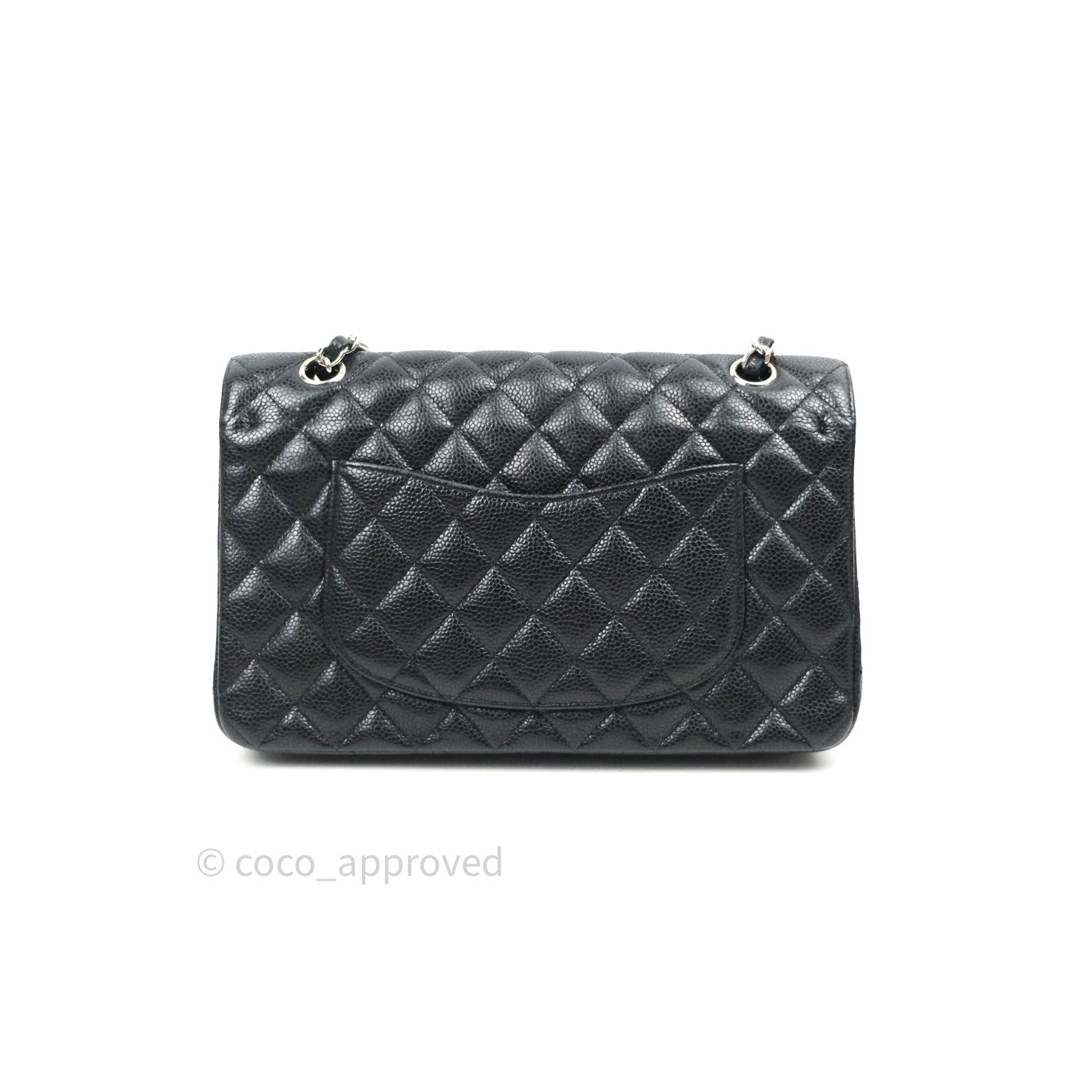 Chanel Classic Medium Double Flap Bag Black Caviar Leather with Silver Hardware - Luxury Shoulder Bag for Women, Perfect for Work, Evening Events & Special Occasions