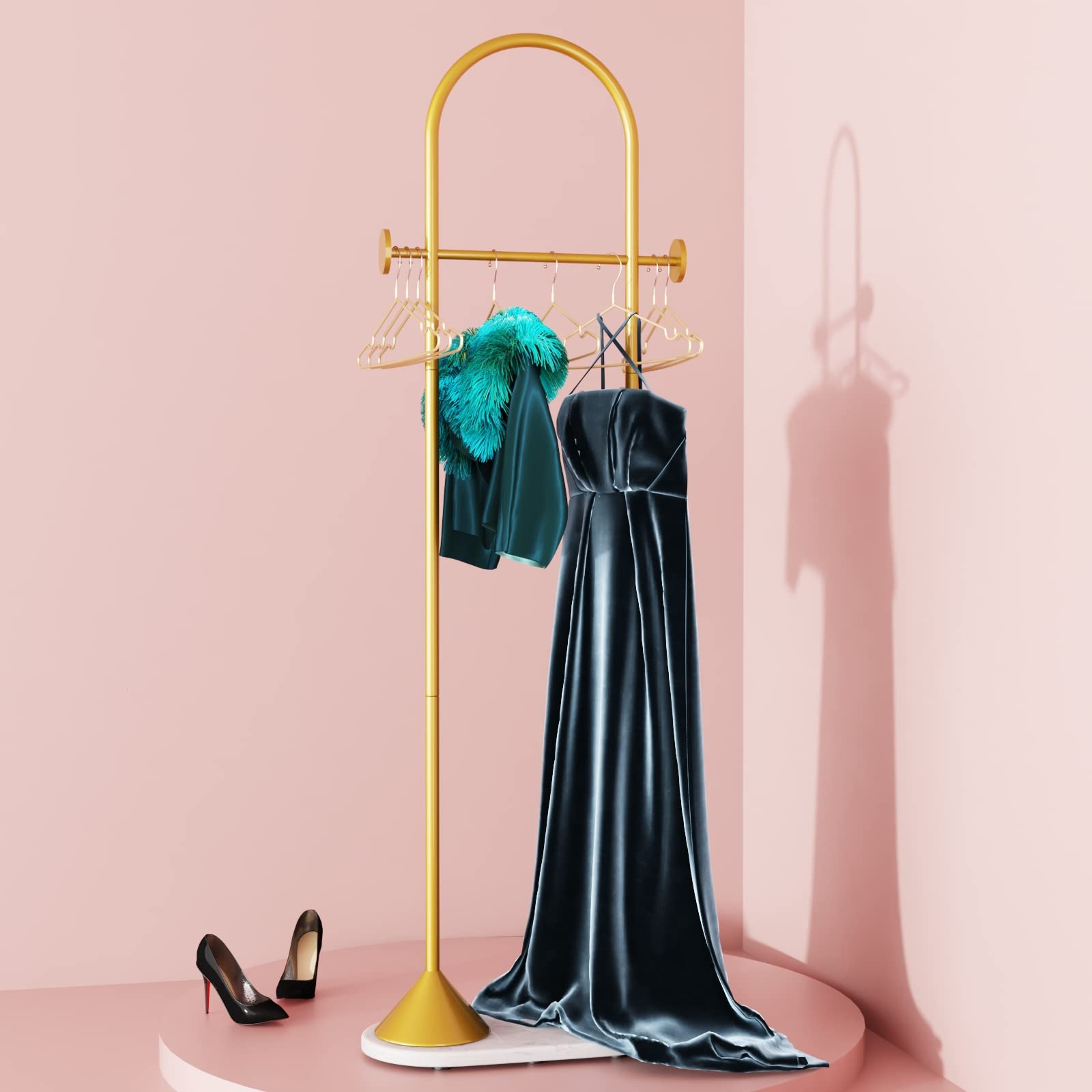 TIEOU Freestanding Metal Gold Coat Rack - Modern Entryway Stand for Hats, Jackets & Clothing | Perfect for Small Spaces, Apartments & Home Organization