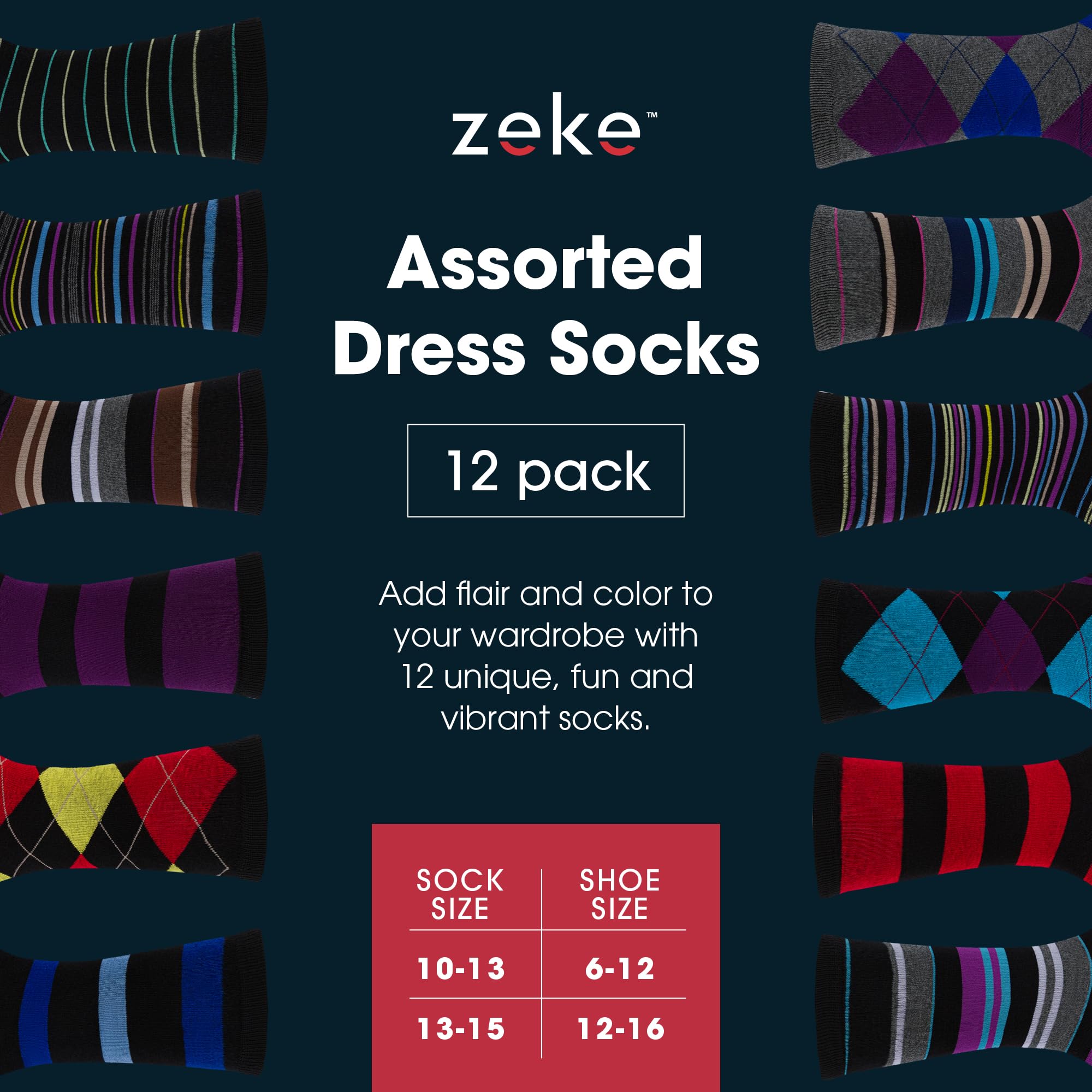 ZEKE Funny Dress Socks for Men - Colorful Crazy Patterned Socks - Cool & Funky Novelty Socks for Work, Gifts & Everyday Wear