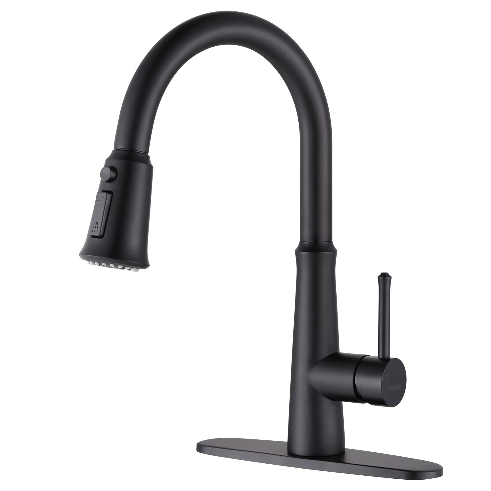 Matte Black Kitchen Faucet with Pull Down Sprayer - Stainless Steel High Arc Single Hole Faucet for Sinks, 1 or 3 Hole Installation, 360° Swivel Spout - Perfect for Modern Kitchens, RVs, and Small Spaces