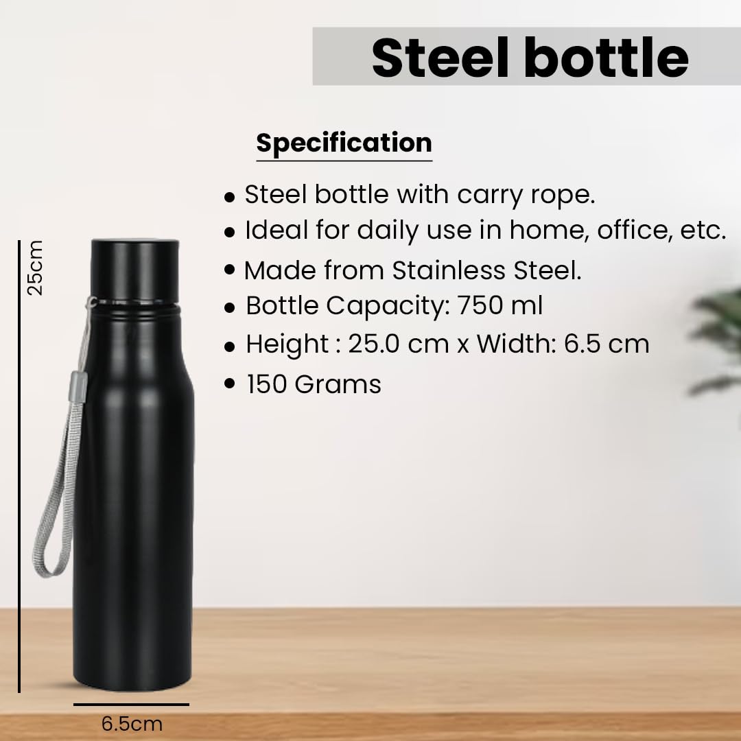 Giftana 750ml Stainless Steel Water Bottle - Insulated Single Wall for Hot & Cold Drinks - Leakproof & Durable for Office, Gym, Hiking, Travel - Perfect Gift for Men, Women, Dad (Black) | Stay Hydrated at Work, Outdoor Adventures & Daily Activities