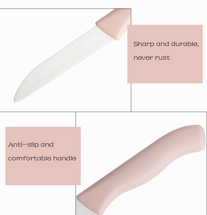 Premium Ceramic Fruit Knife Set - 3-Piece Kitchen Peeling Knives with Bamboo Cutting Board | Sharp Stainless Steel Blade, Ergonomic Handle | Perfect for Slicing Apples, Peeling Potatoes & Food Prep (Pink)