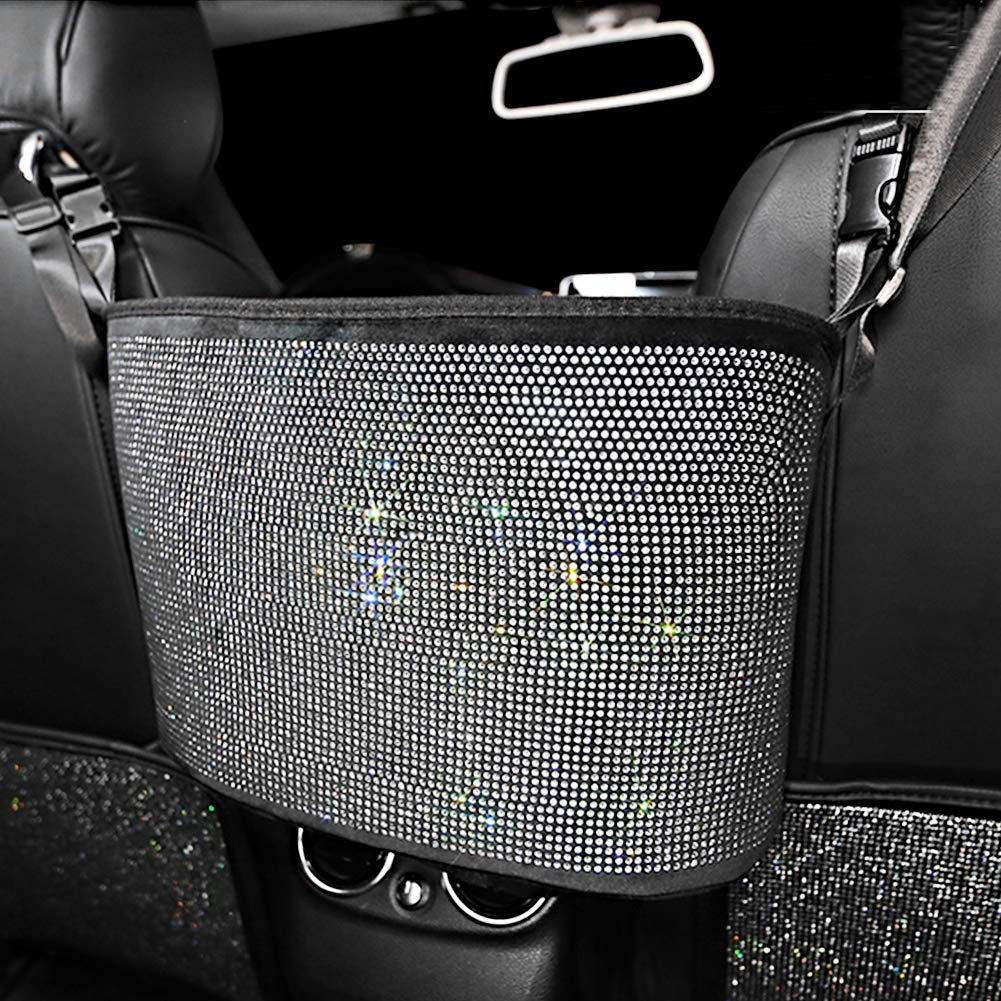 Car Organizer for Women - Seat Back Storage Net Purse Holder, Road Trip Essentials, Gift for Mom - Birthday Present Ideas - Perfect for Travel, Commuting & Daily Errands (White)