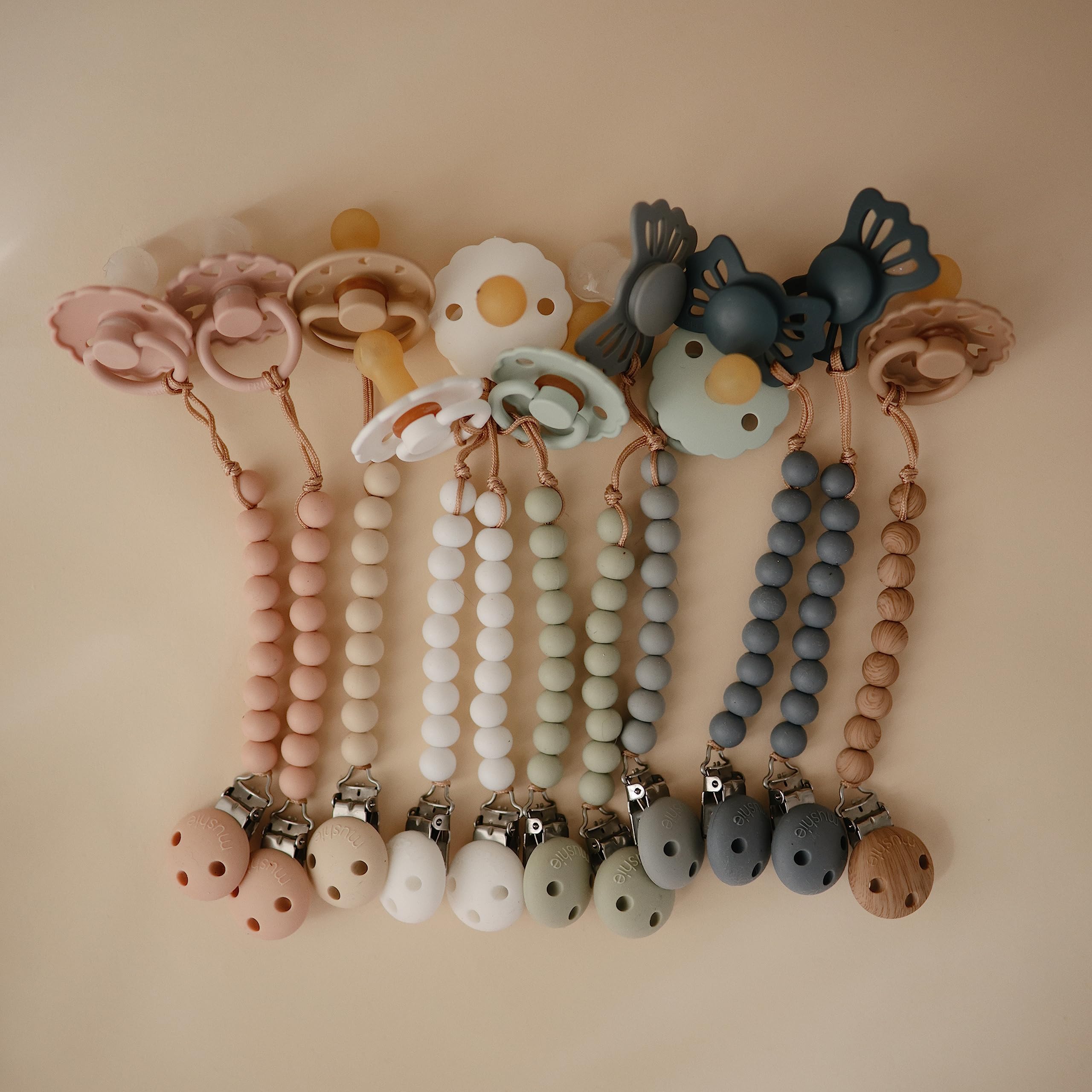 Mushie 100% Silicone Baby Pacifier Clip - BPA Free, Non-Toxic | Hera (Shifting Sand) | Secure Pacifier Holder for Infants & Toddlers - Perfect for Strollers, Car Seats & On-The-Go