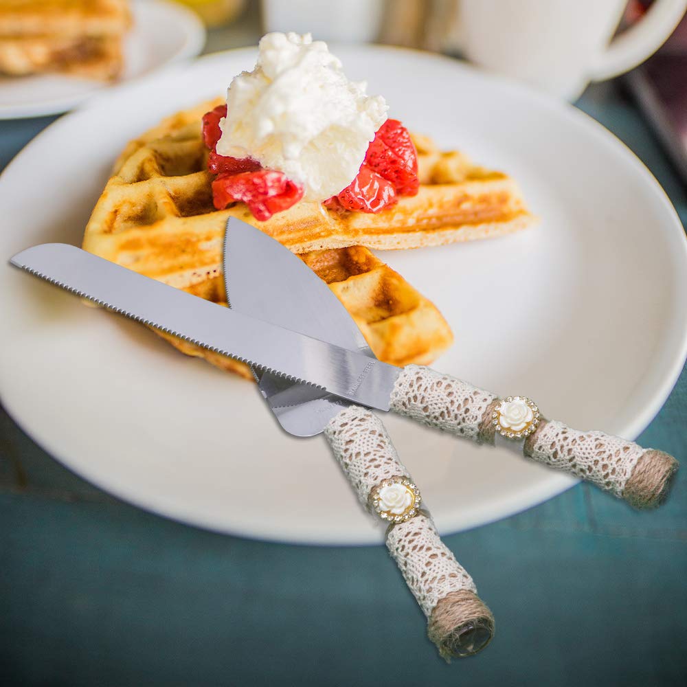 Rustic Wedding Cake Serving Set - Bride & Groom Cake Cutting Utensils with Pizza Pie Knife & Server | Perfect for Wedding Cakes, Anniversary Desserts & Party Pies
