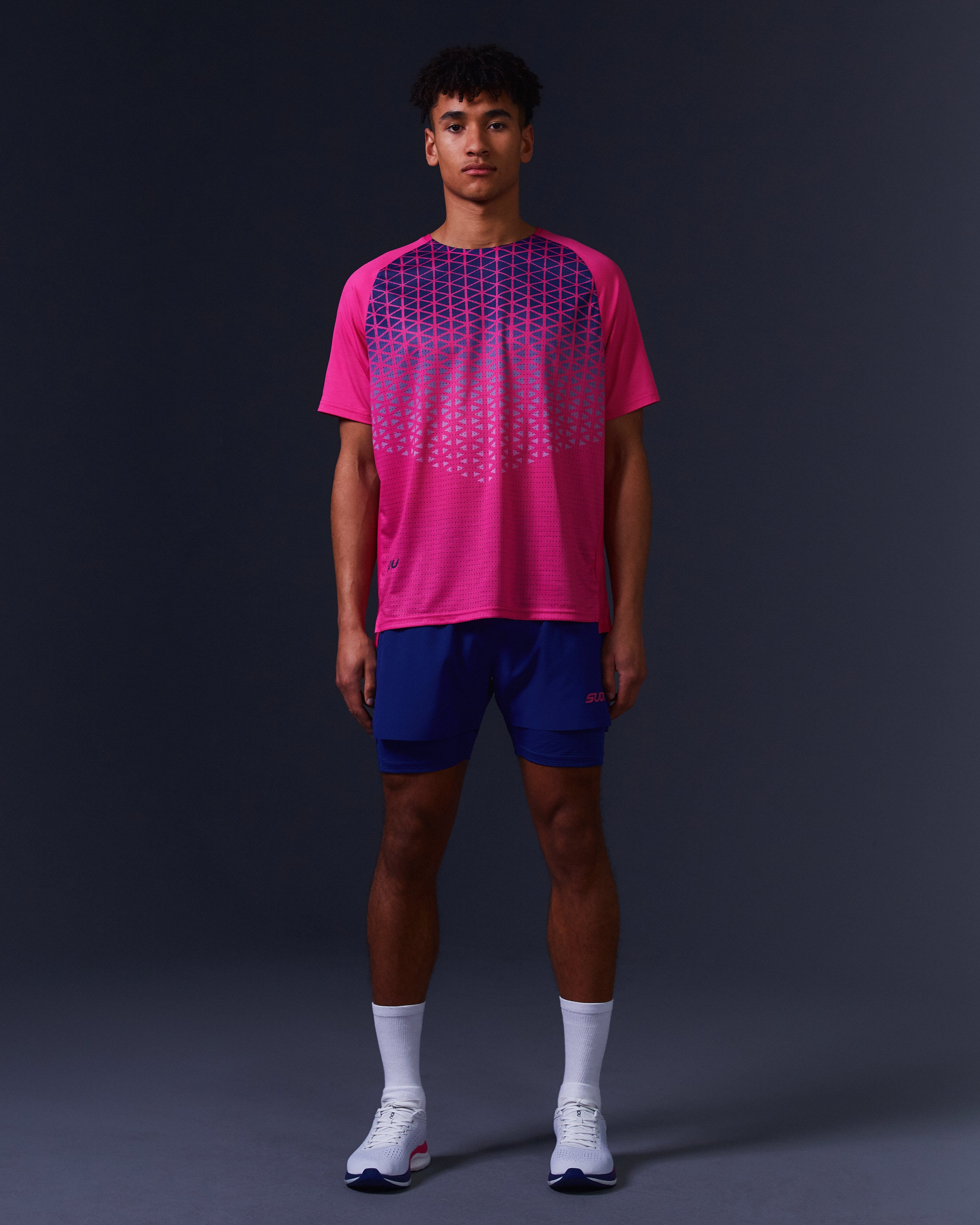 SRT SS 01 Short Sleeve T-Shirt for Men - Soft Cotton Casual Tee in Pink & Dark Blue - Perfect for Summer Outfits, Gym Wear and Everyday Comfort