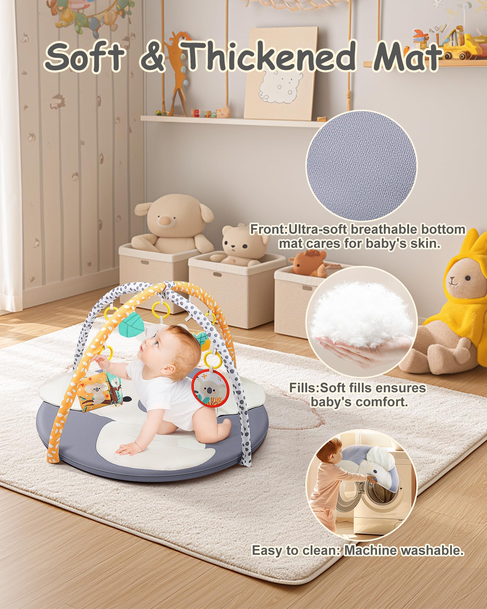 Koala Baby Play Gym & Tummy Time Mat - Foldable Activity Gym with 5 Detachable Toys for Newborns 0-12 Months | Sensory Development & Motor Skills Training | Perfect for Nursery, Daycare & Travel Playtime