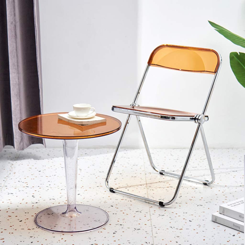 Modern Acrylic Vanity Makeup Chair - Minimalist Folding Stool for Bedroom, Dressing Room & Salon (Amber, 46.5x47x74cm) - Perfect for Makeup, Hair Styling & Relaxing