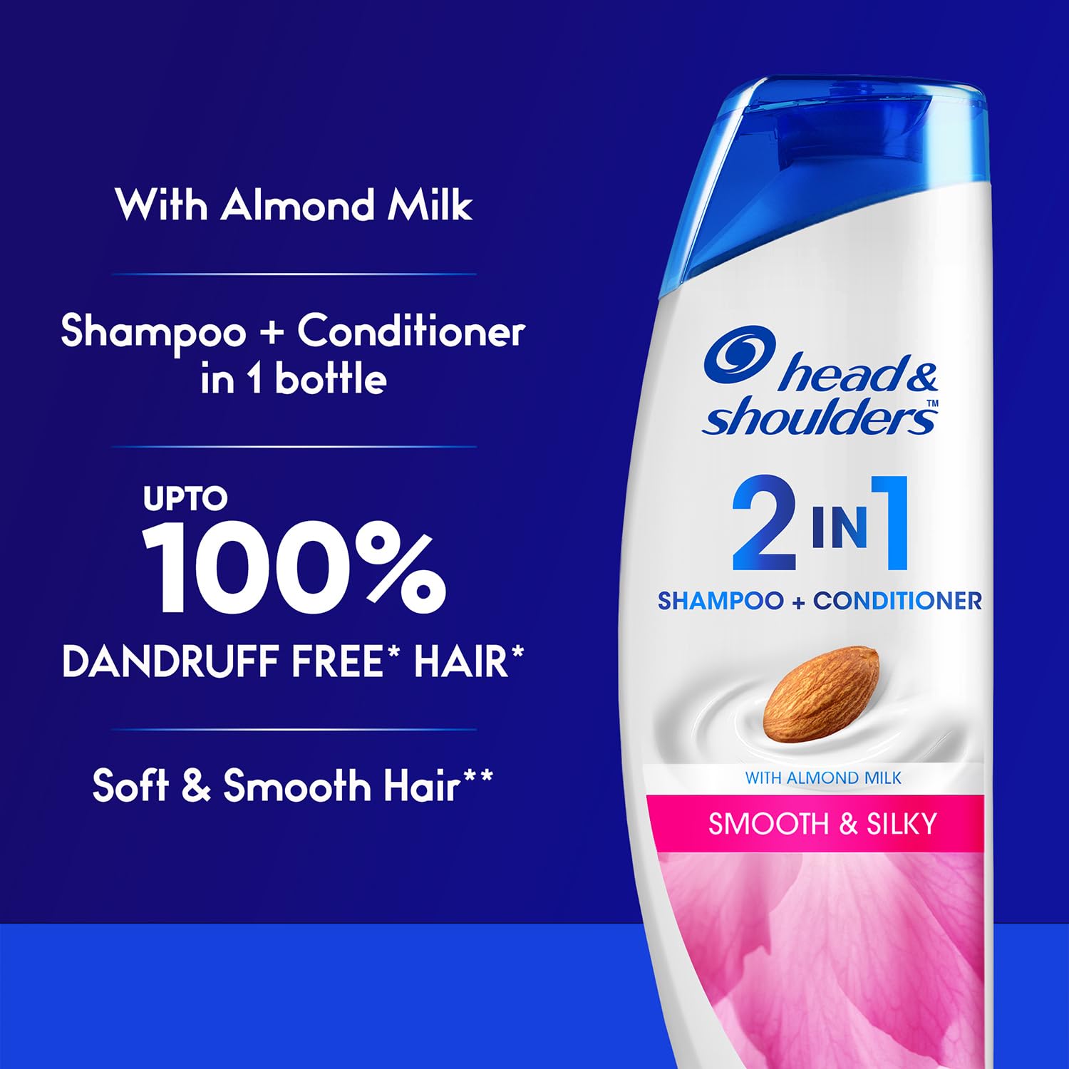 Head & Shoulders 2-in-1 Smooth & Silky Anti-Dandruff Shampoo & Conditioner with Almond Milk - 180ml for Women & Men - Hydrates & Soothes Scalp for Daily Hair Care