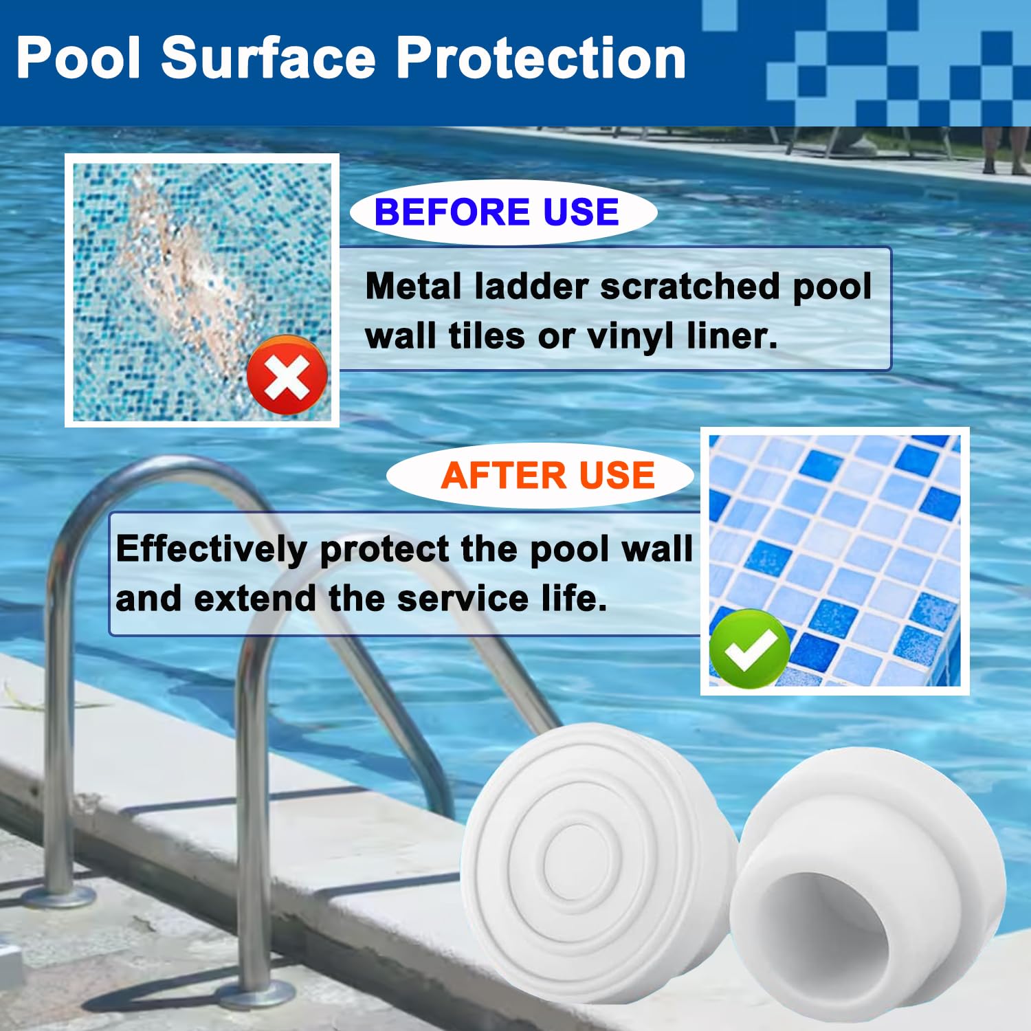 4 Pack Pool Ladder Bumpers for Inground Pools - Rubber Inside Plug Caps Fits 1.9