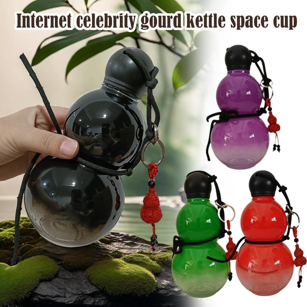 Eco-Friendly Plastic Gourd Water Bottle - Durable & Lightweight Sports Bottle for Gym, Hiking & Travel - Chinese Retro-Inspired Design - BPA-Free Reusable Water Container for Outdoor Activities & Daily Use