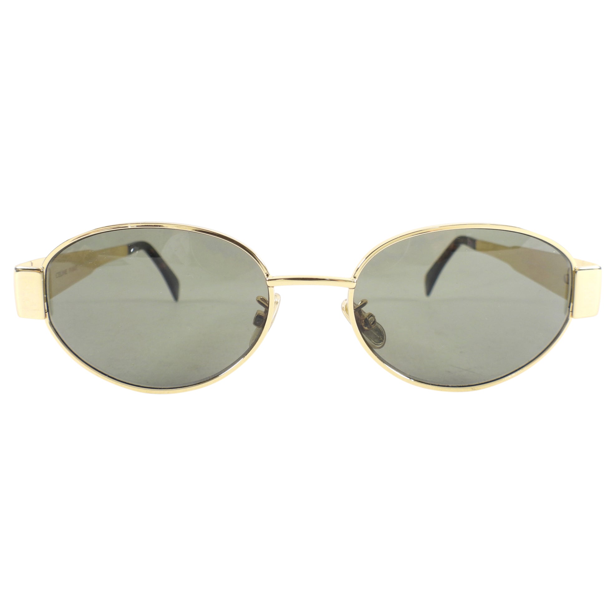 Celine Triomphe Gold Metal 01 Sunglasses with Crossbody Pouch - Luxury Designer Shades for Women - Perfect for Beach, Travel & Fashion Outfits