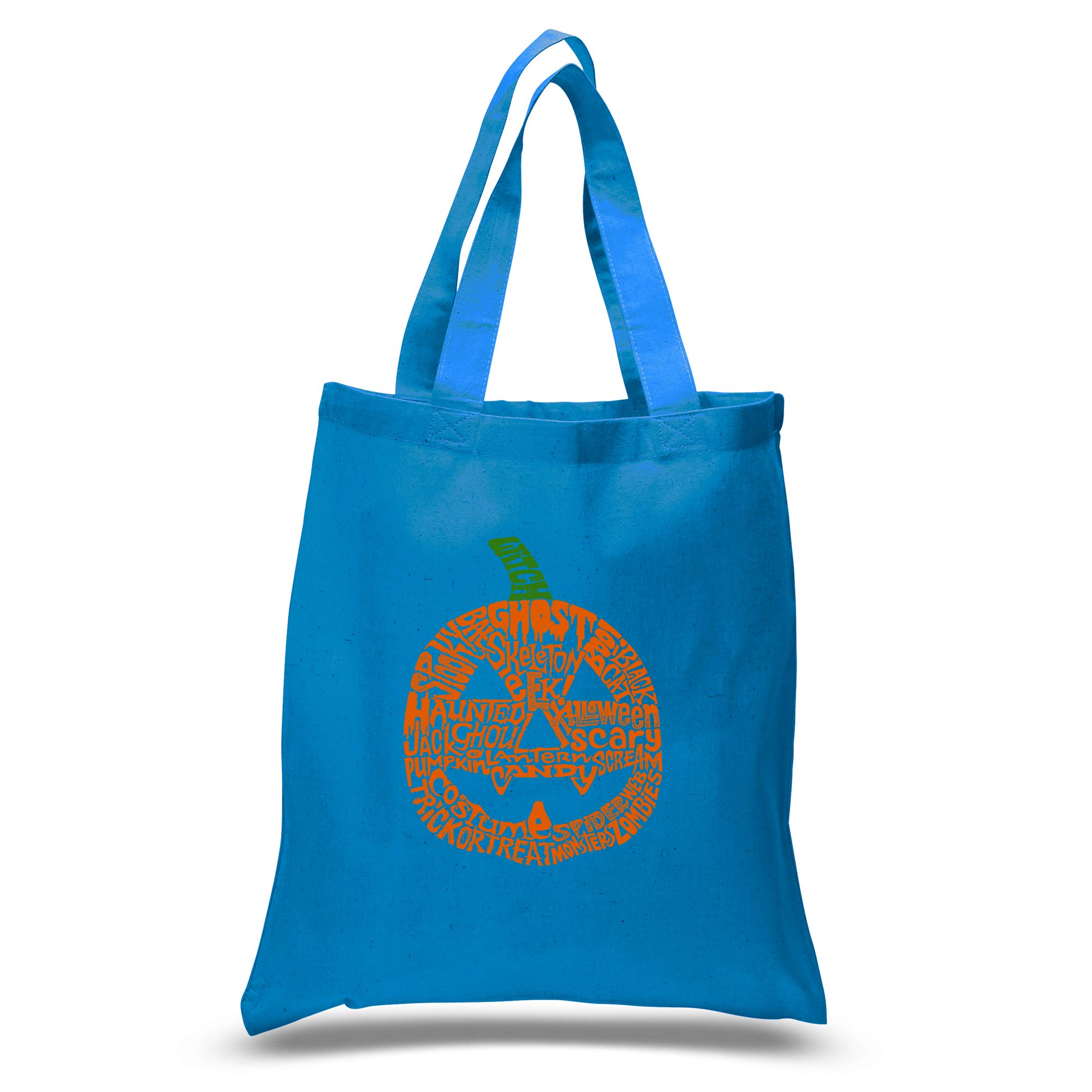 LA POP ART Small Word Art Tote Bag - Pumpkin Print Canvas Shopping Bag for Women, Trendy Reusable Grocery Bag for Fall, Halloween, Thanksgiving, and Everyday Use