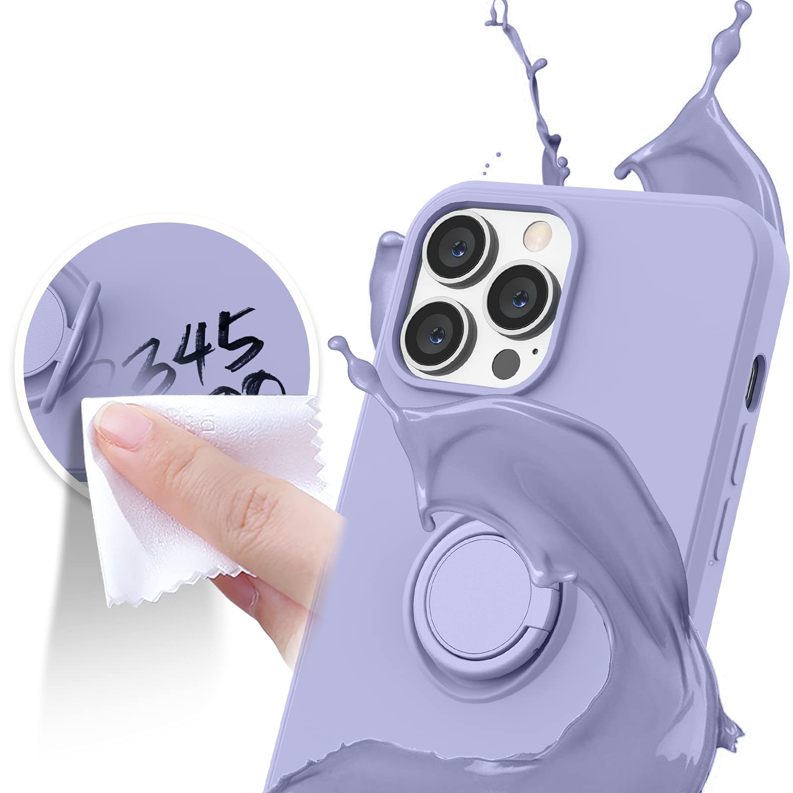 Abitku iPhone 13 Pro Max Case (6.7 inch 2021) - Premium Silicone Cover with 360° Ring Kickstand & Magnetic Car Mount Support | Includes Microfiber Cloth | Full Body Protection | Purple | Perfect for Work, Travel & Daily Use