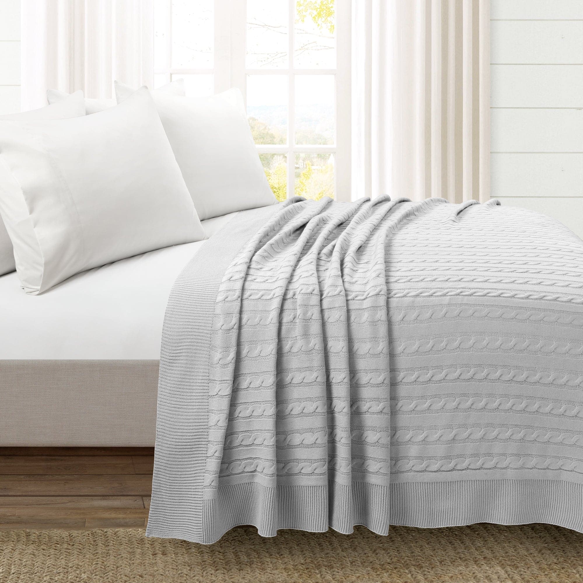 Soft Knitted Cable Blanket - Cozy & Warm Throw Coverlet for Bed, Sofa & Couch - Perfect for Winter Nights, Movie Time & Home Decor