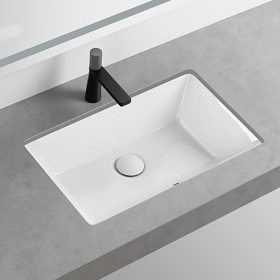 SouNor 21-inch White Ceramic Undermount Bathroom Sink with Overflow - Durable Rectangular Vanity Basin for Easy Installation in Kitchen & Bathroom | Perfect for Modern Home Renovation and Space-Saving Designs
