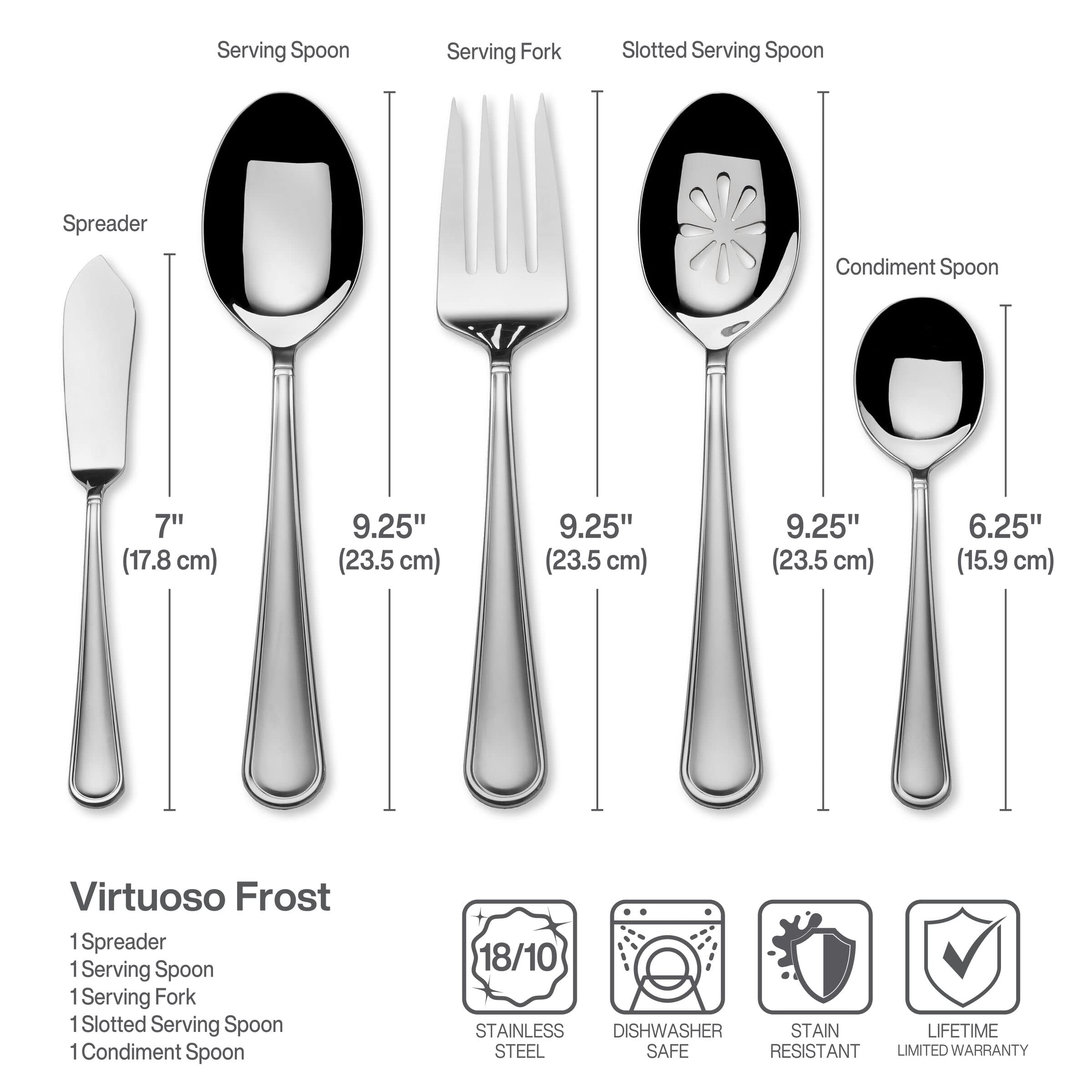 Premium Mikasa Virtuoso Frost 65-Piece Flatware Set for 12 - 18/10 Stainless Steel Silverware with Serving Utensils - Elegant Dinnerware for Formal Dining, Weddings & Holiday Entertaining