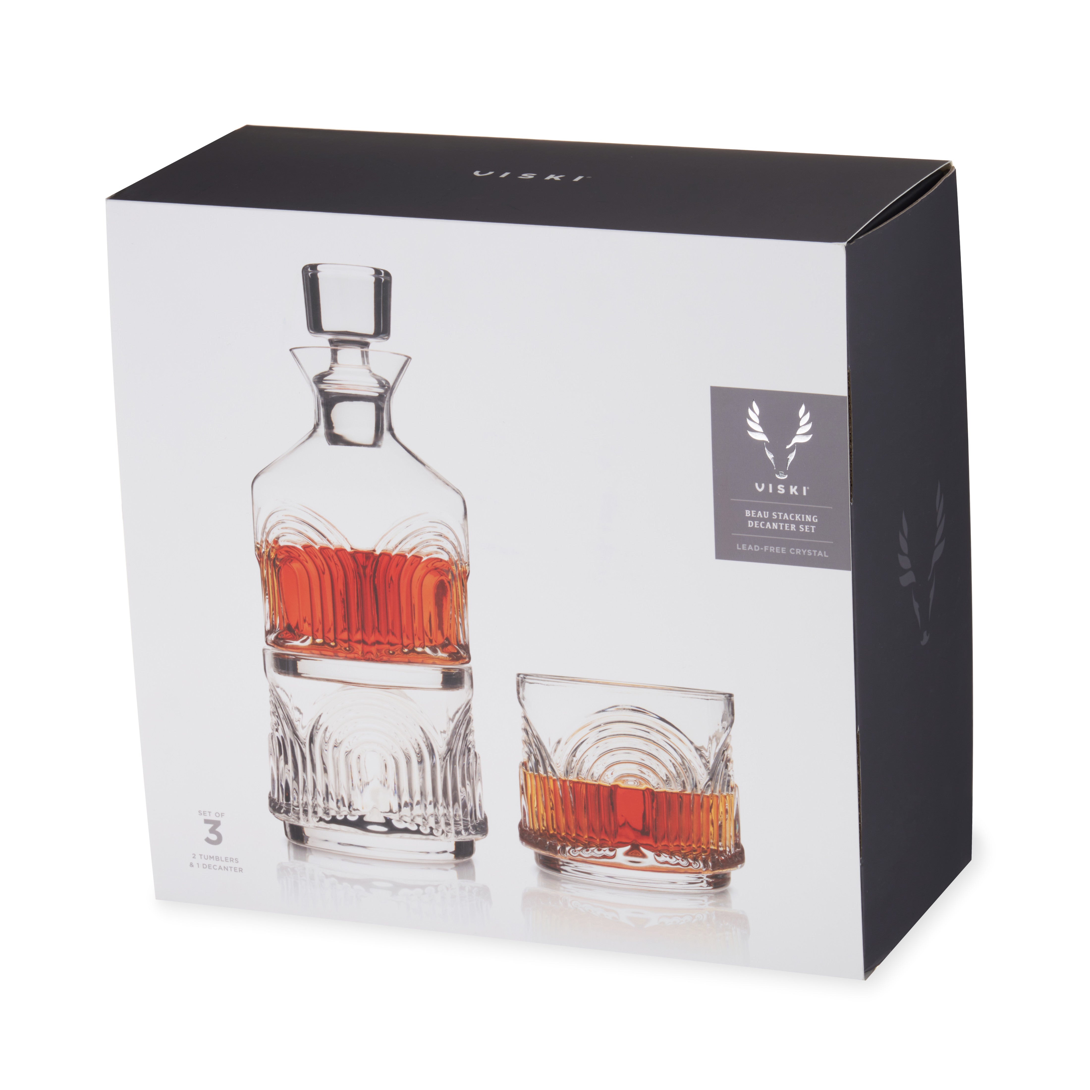 Beau Stacking Decanter Set - Elegant Glass Wine Decanter with Stackable Design for Red Wine, Whiskey & Liquor - Perfect for Home Bars, Dinner Parties & Gift Giving